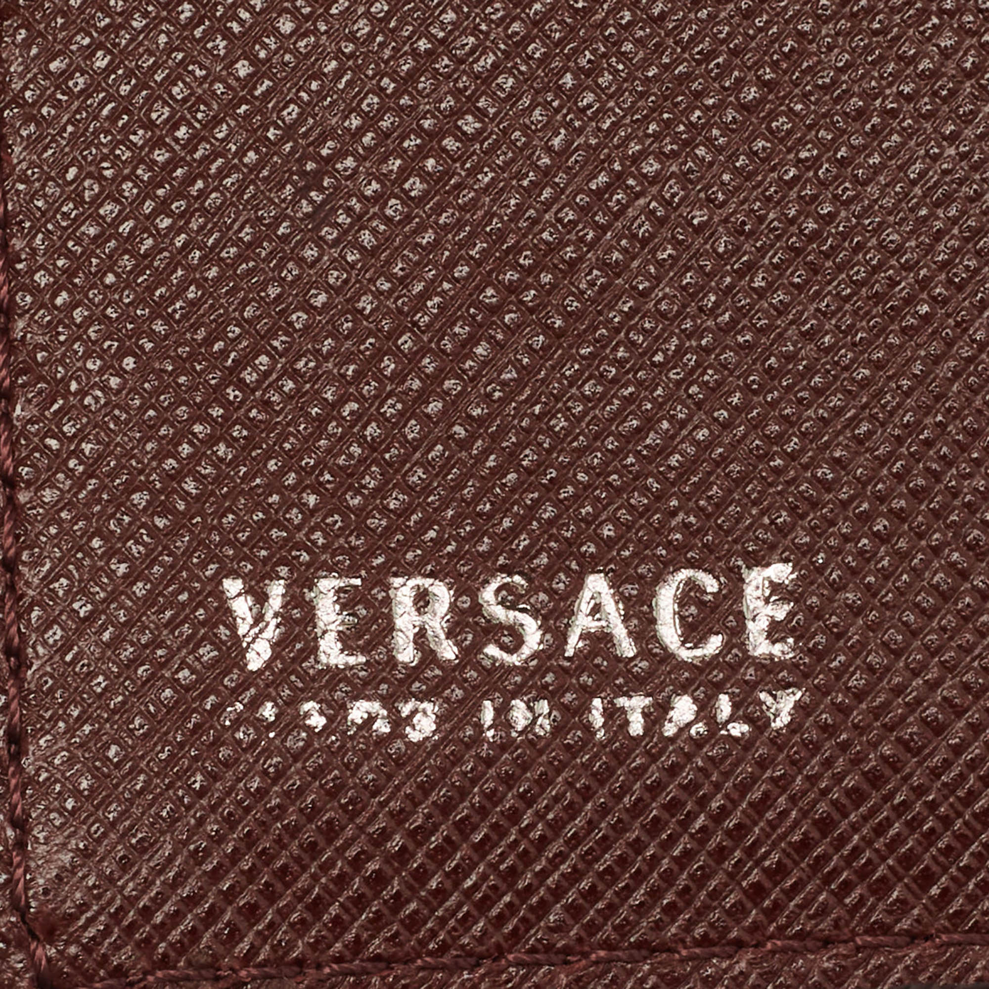 Versace Burgundy Leather Logo Monet Clip Wallet