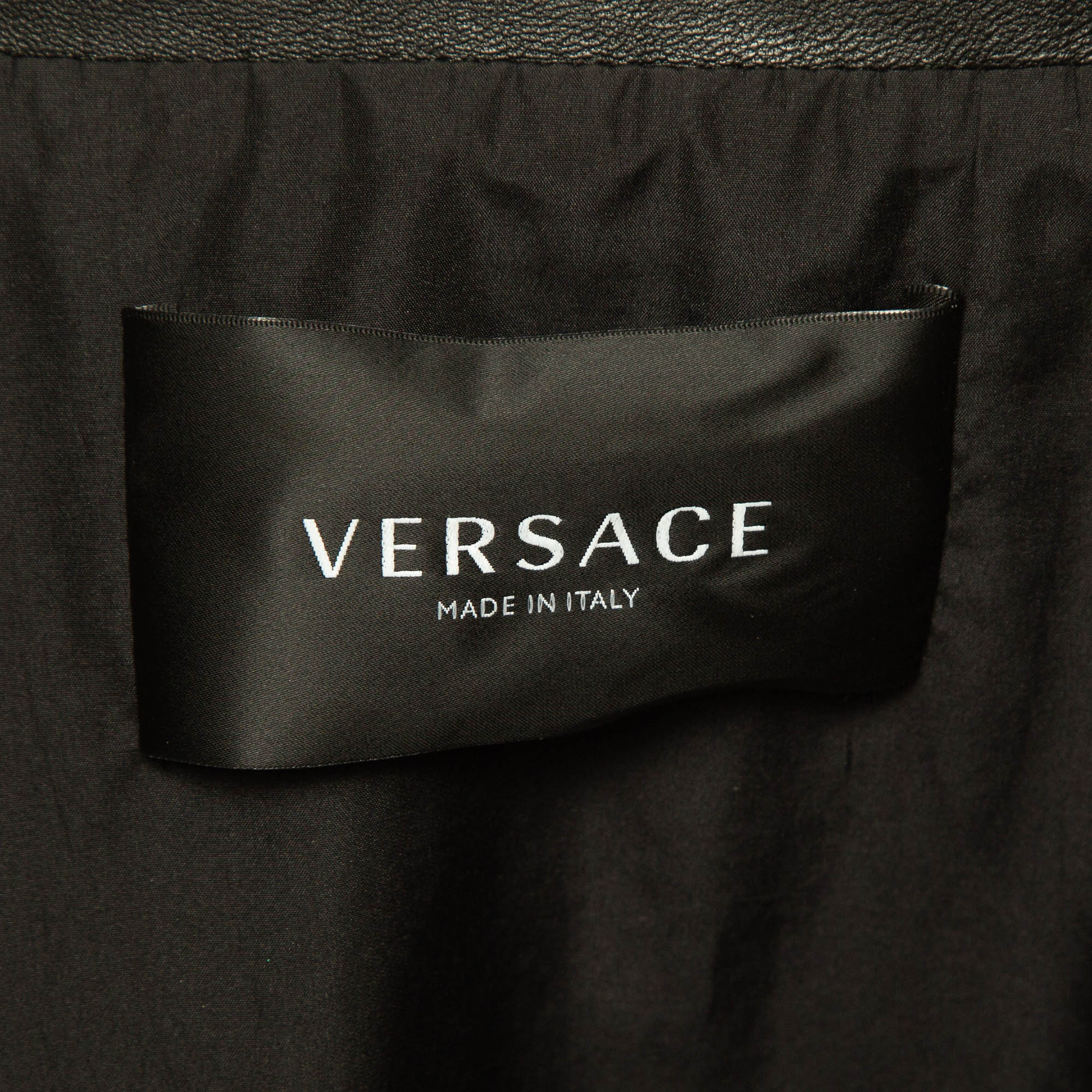 Versace Black Logo Applique Leather And Nylon Blouson Jacket L