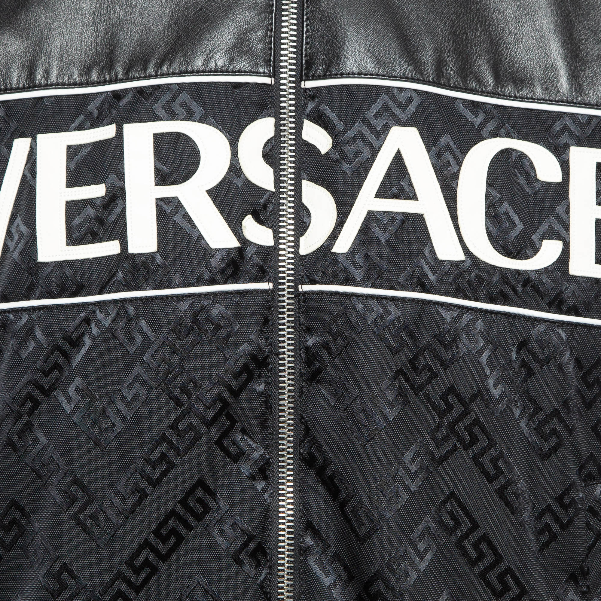 Versace Black Logo Applique Leather And Nylon Blouson Jacket L