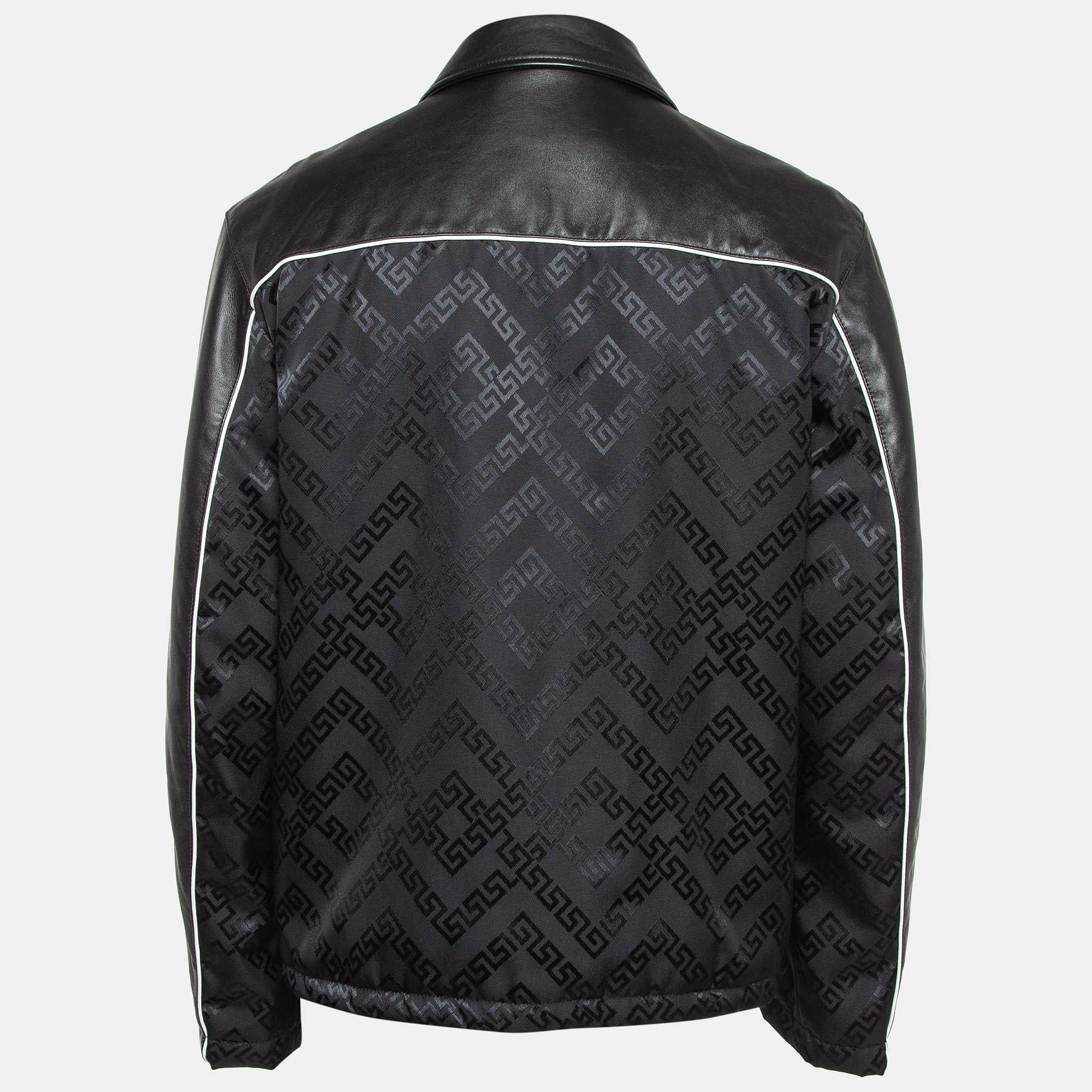 Versace Black Logo Applique Leather And Nylon Blouson Jacket L