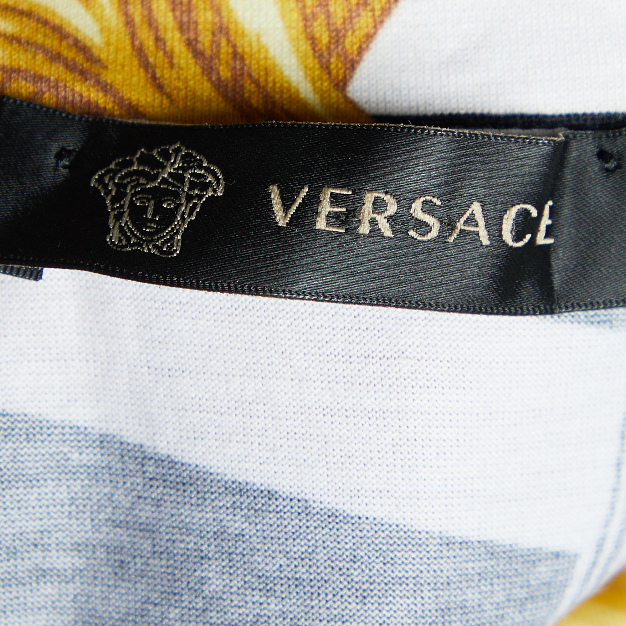 Versace Monochrome Baroque Printed Cotton Knit Crewneck T-Shirt M