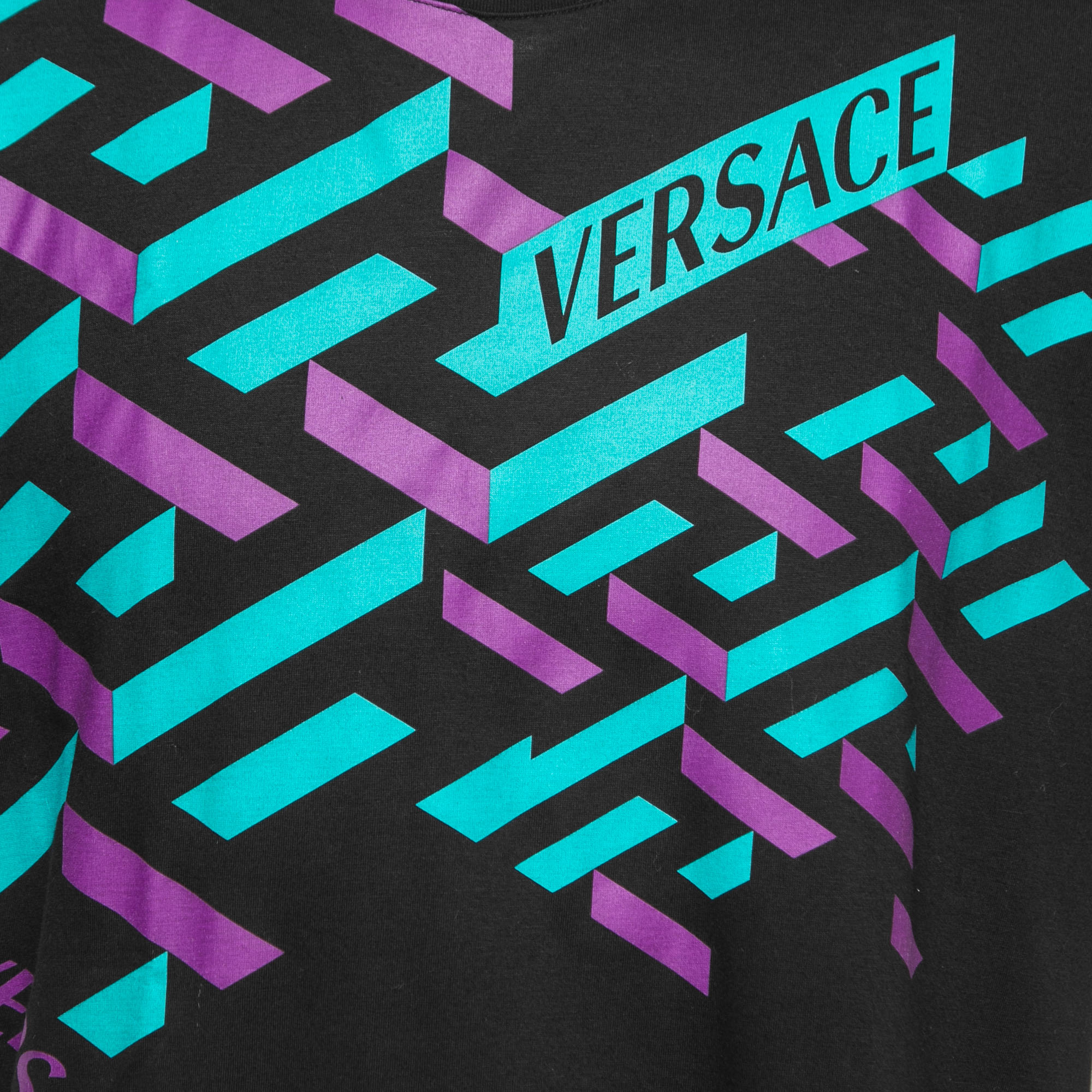Versace Black La Greca Print Cotton Crewneck T-Shirt 2XL