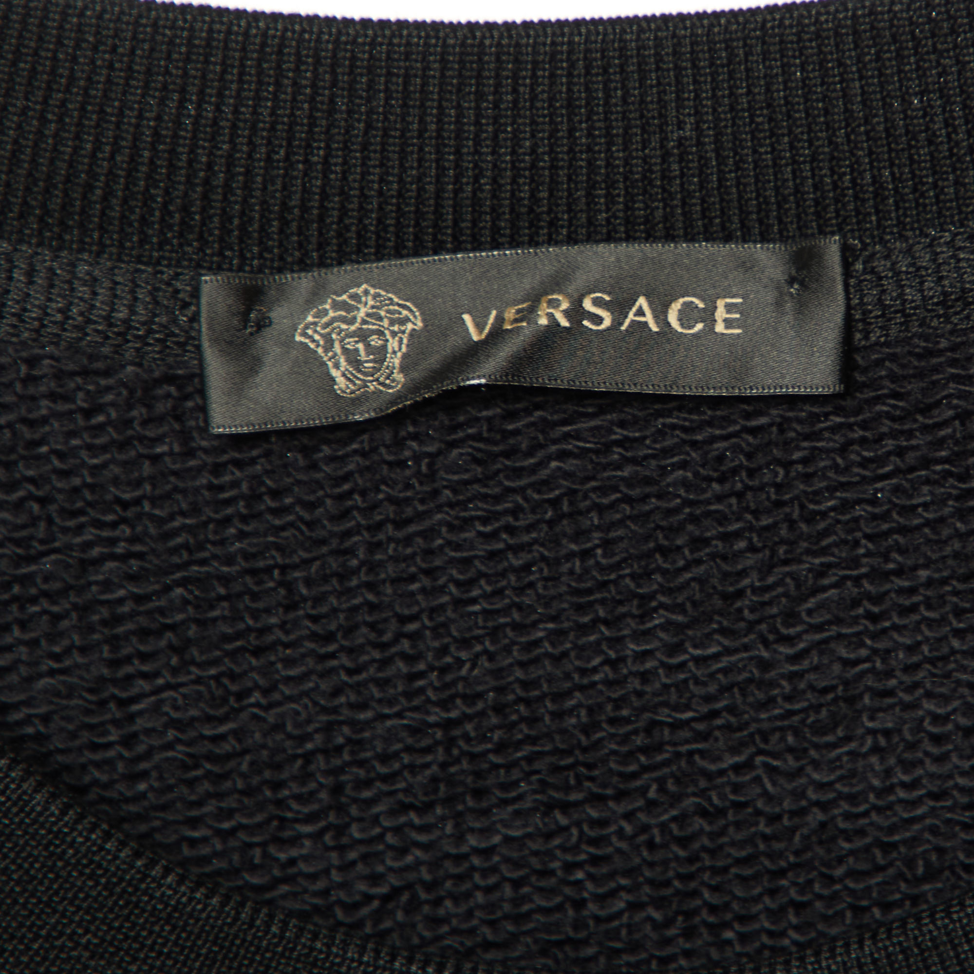 Versace Black Medusa Head Embroidered Cotton Knit Sweatshirt S