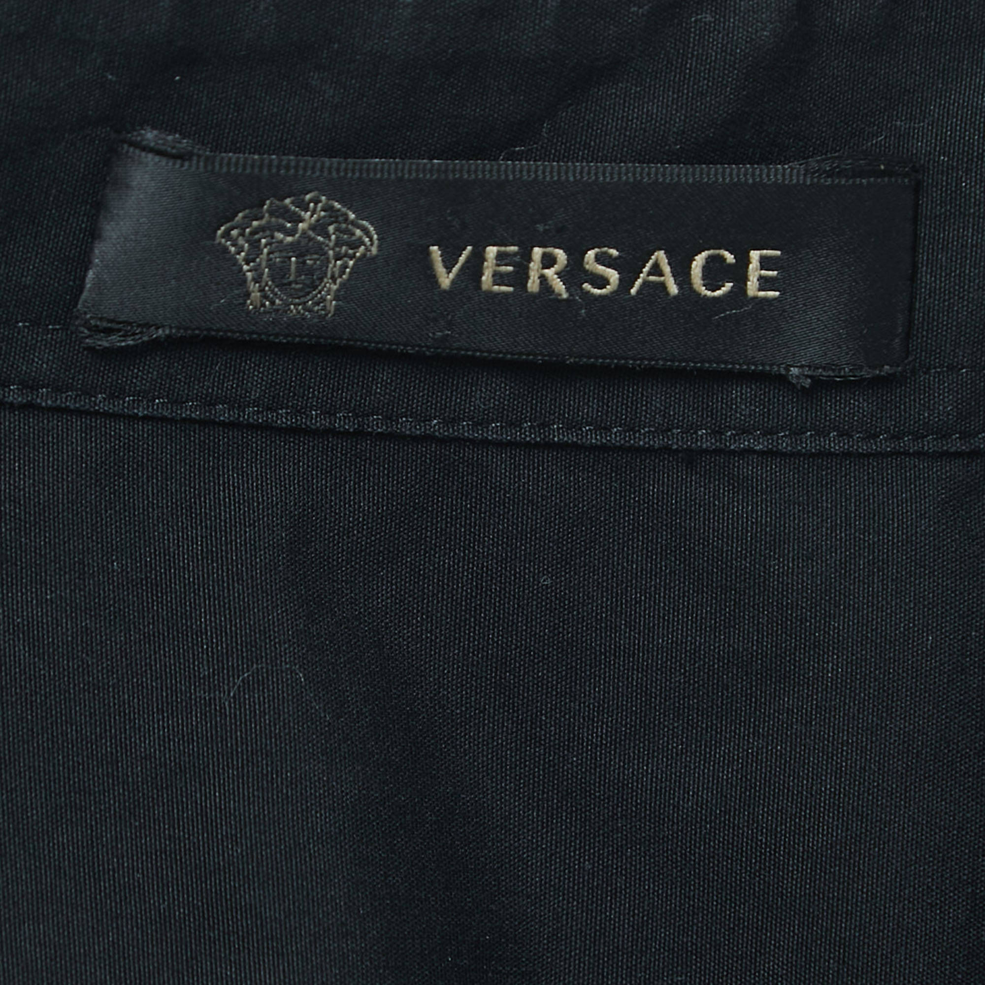 Versace Black Embroidered Cotton Button Front Double Cuff Shirt XL