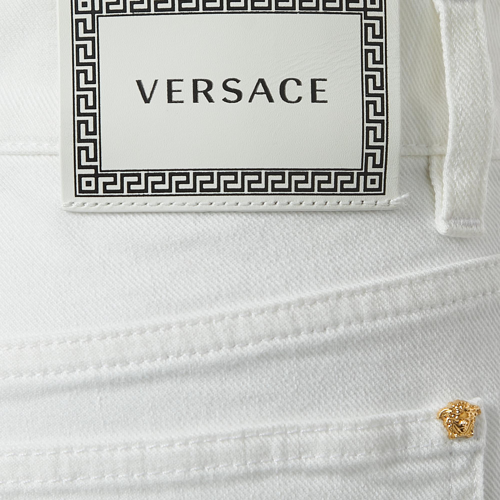 Versace White Denim Medusa Button Detailed Jeans L Waist 34