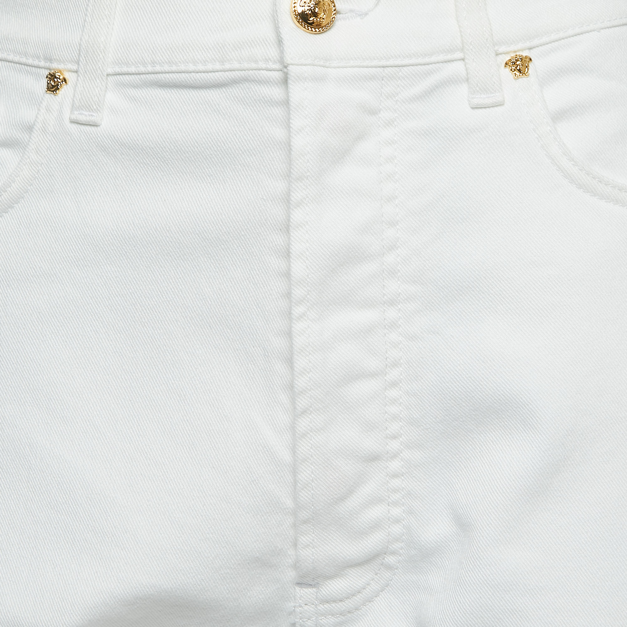 Versace White Denim Medusa Button Detailed Jeans L Waist 34