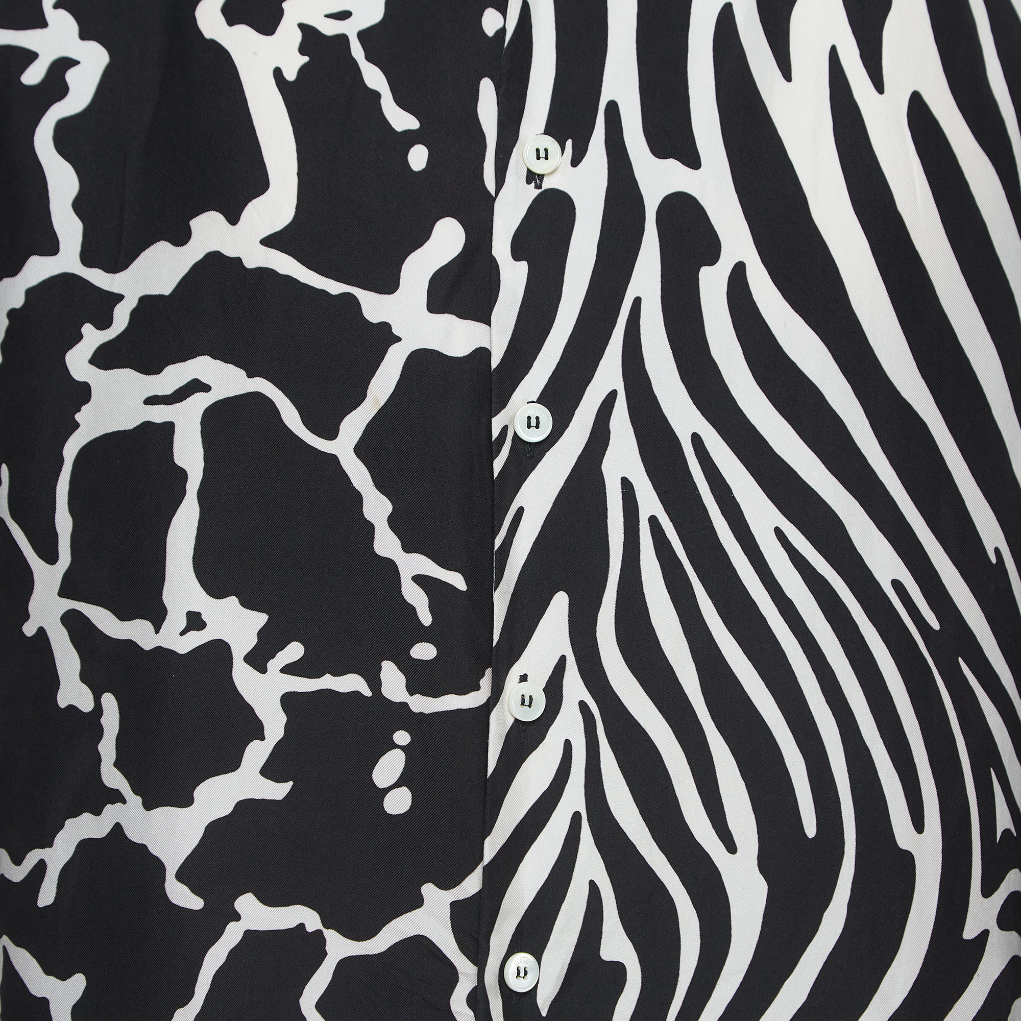 Versace Black Zebra/Giraffe Print Silk Button Front Full Sleeve Shirt M