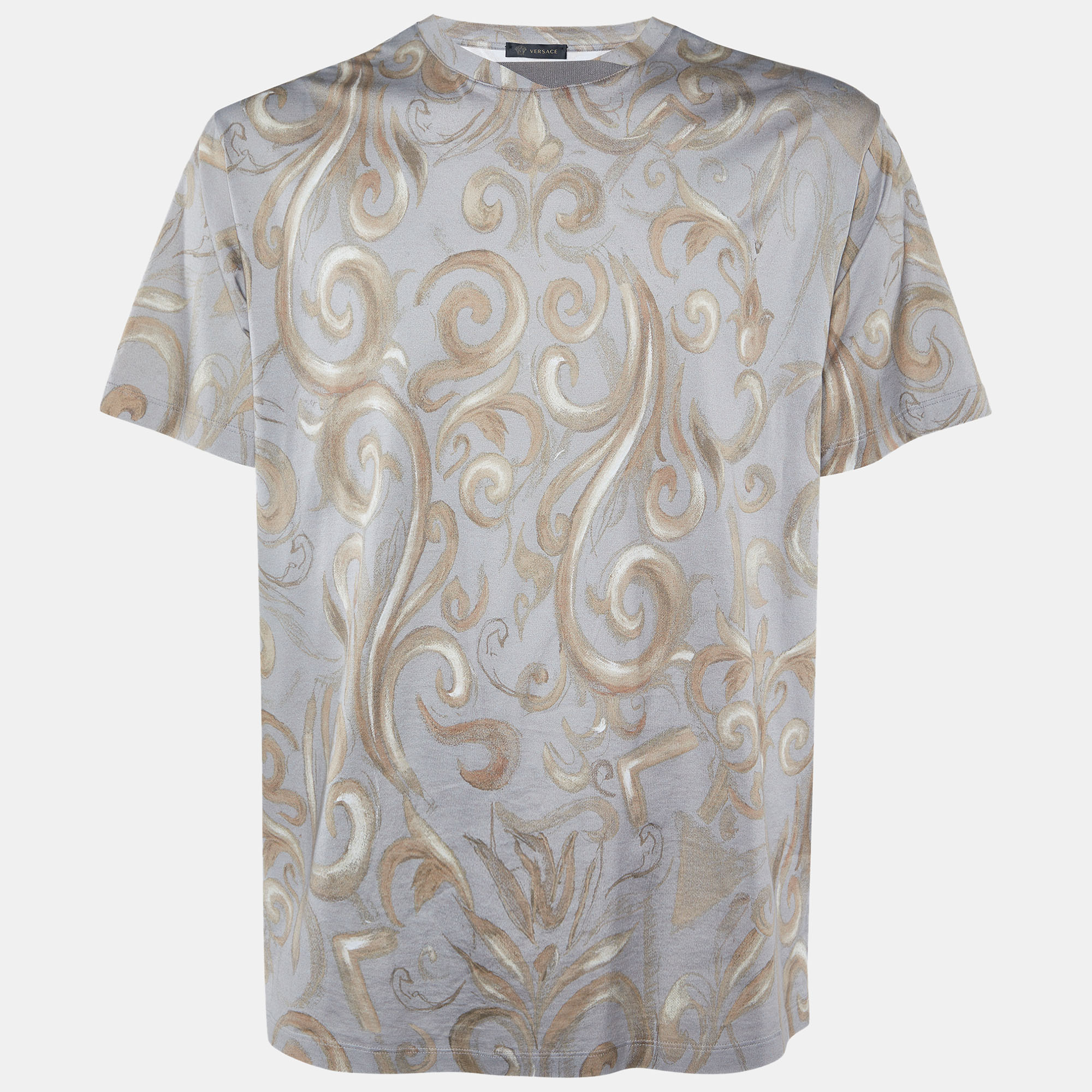 Versace Grey All-over Print Cotton Half Sleeve T-Shirt XL