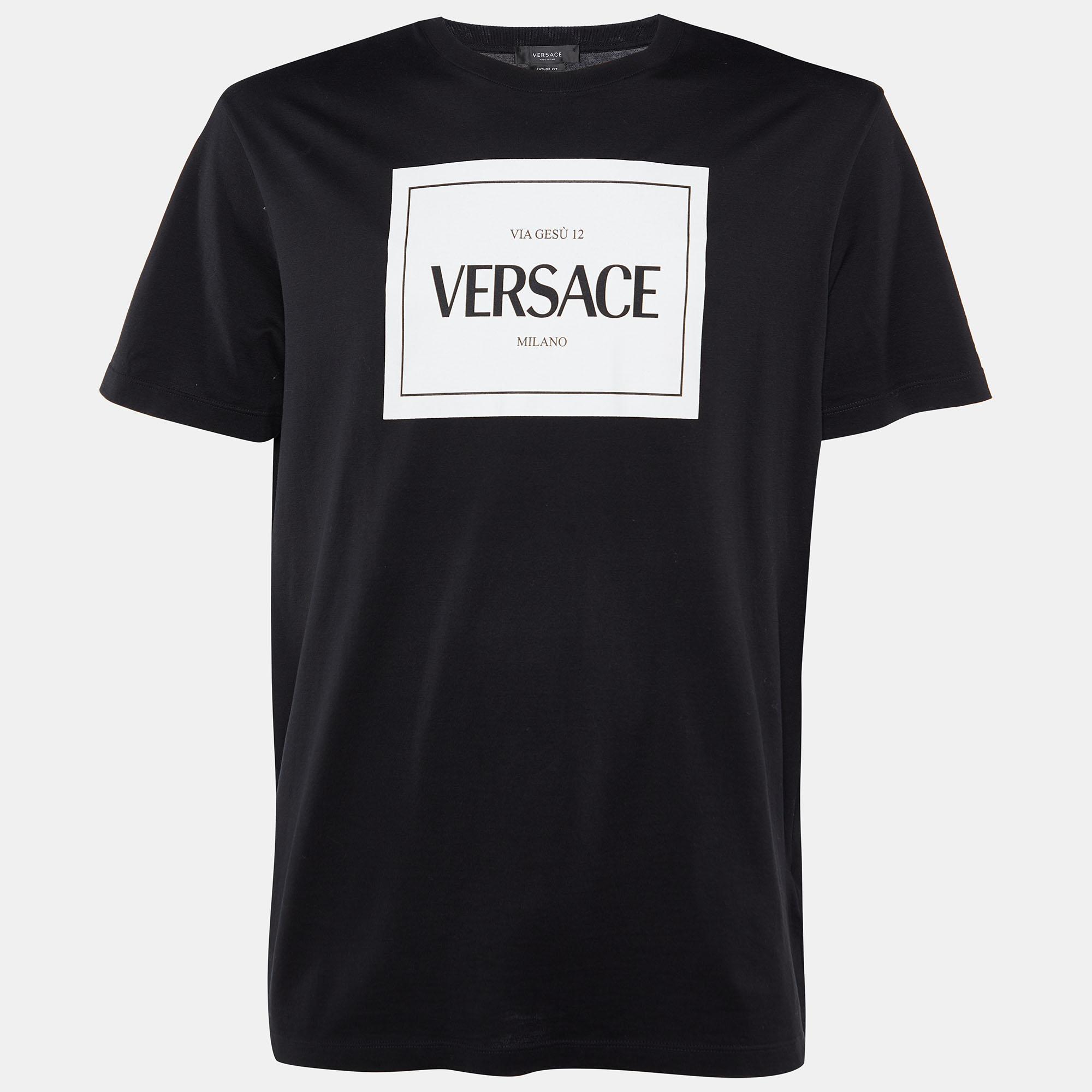 Versace Black Logo Print Cotton Taylor Fit Half Sleeve T-Shirt 2XL