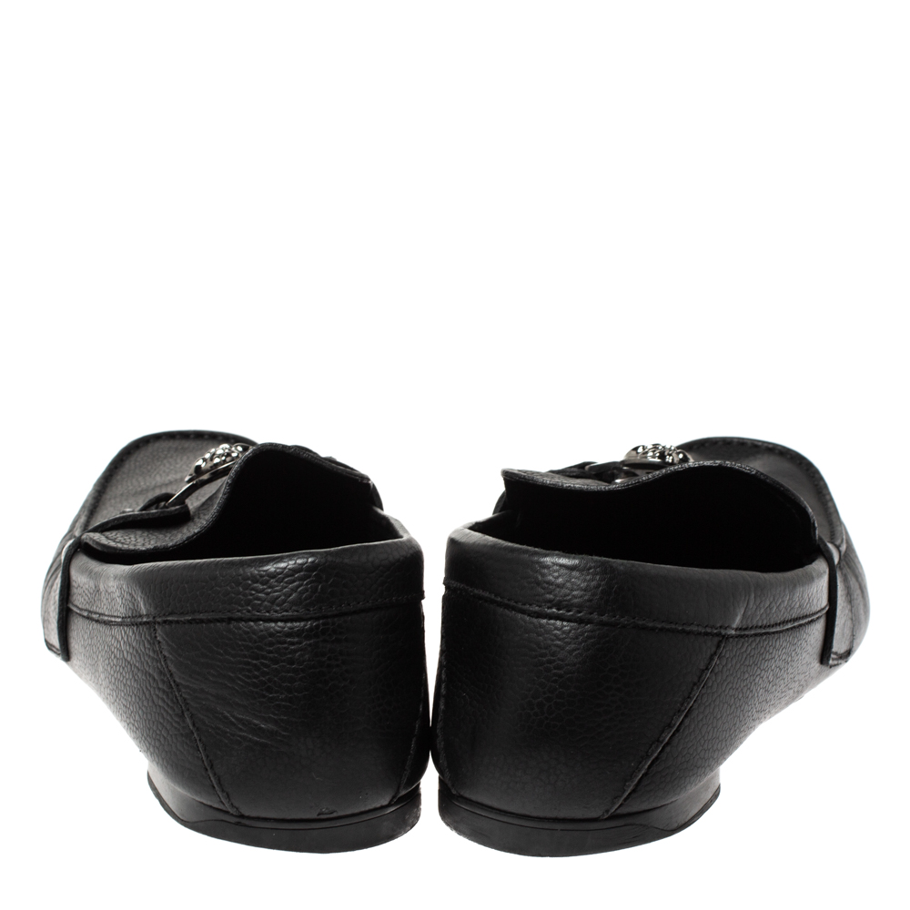 Versace Black Leather Medusa Detail Slip On Loafers Size 43