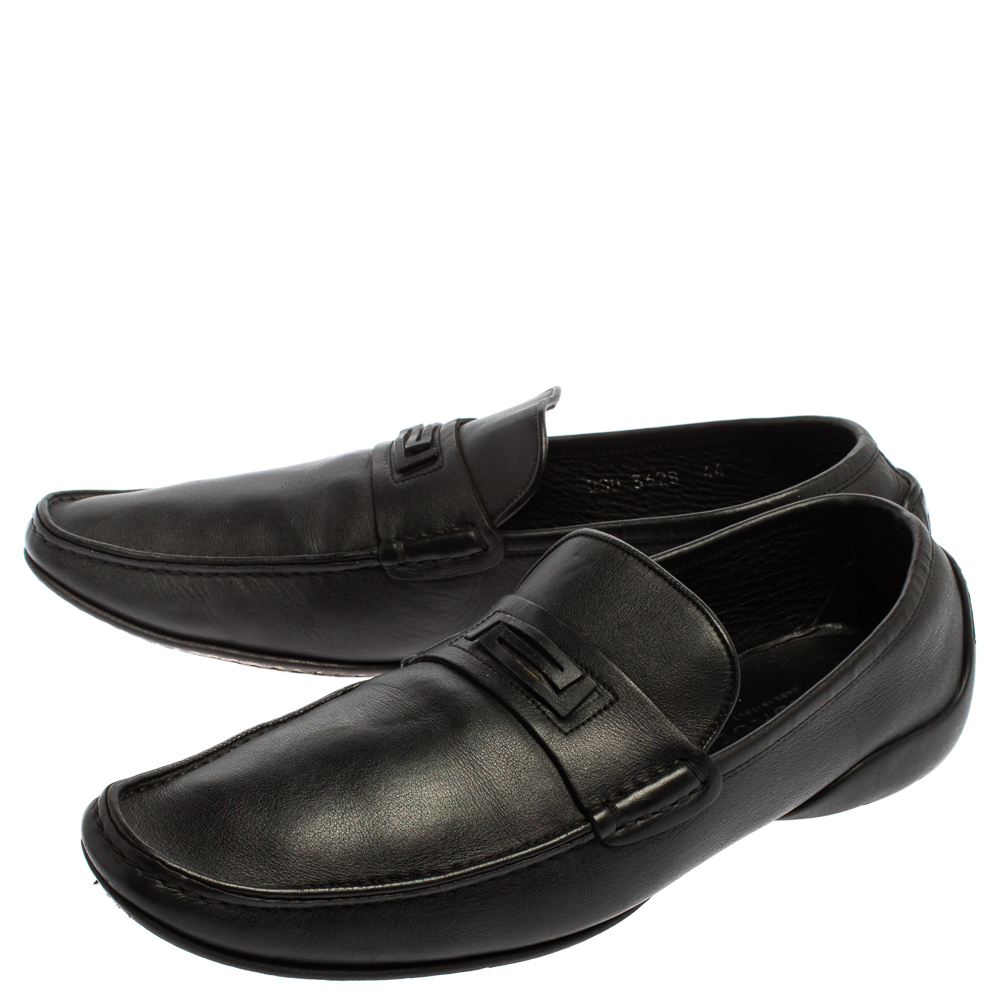 Versace Black Leather Slip On Loafers Size 44
