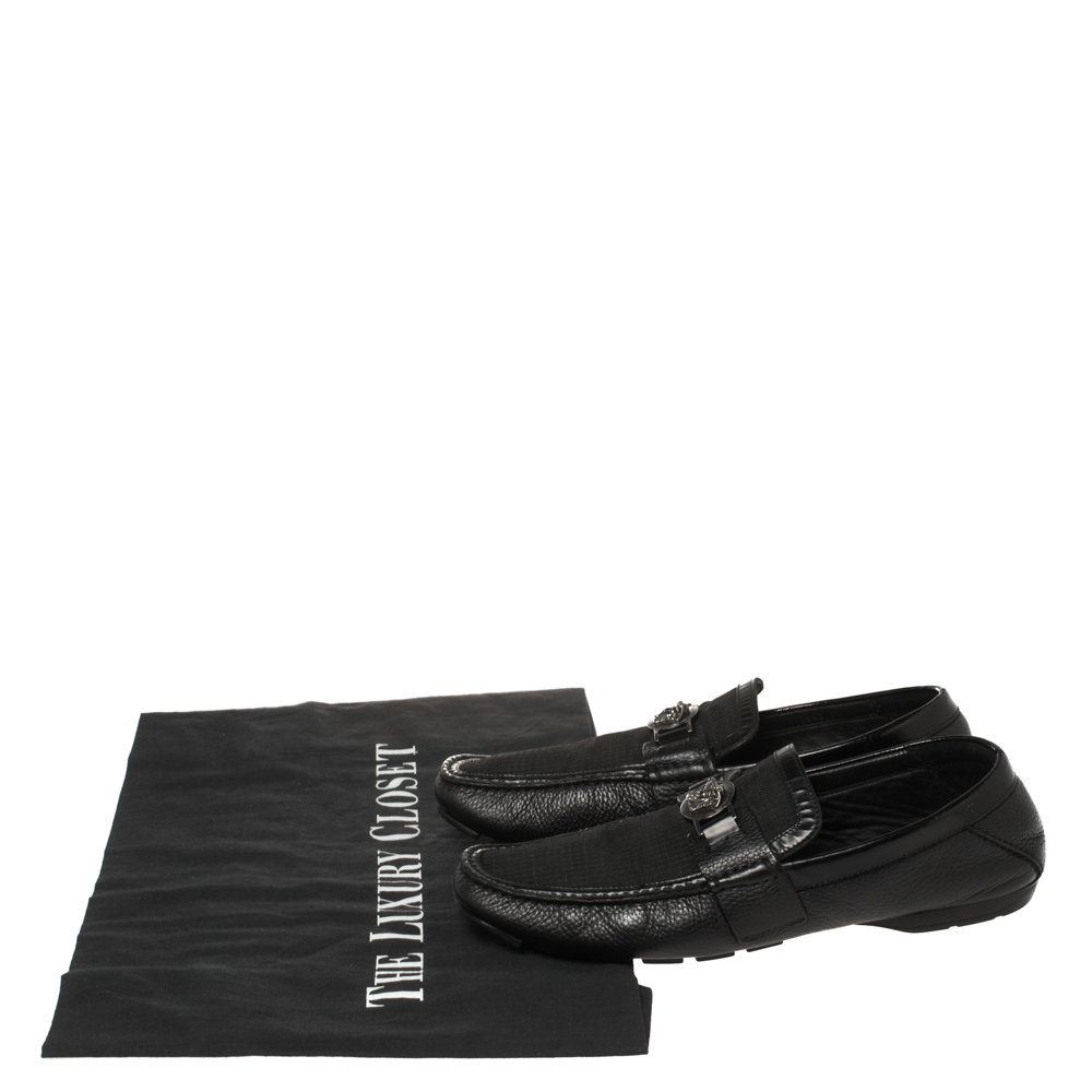 Versace Black Leather Medusa Embellished Slip On Loafers 43