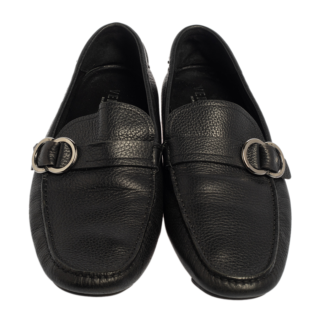 Versace Black Leather Slip On  Loafers Size 43.5