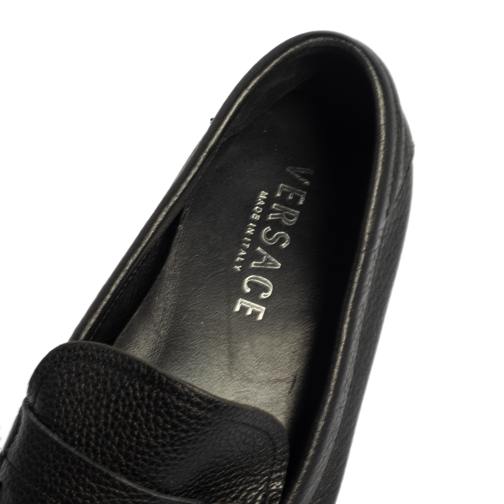Versace Black Leather Slip On  Loafers Size 43.5