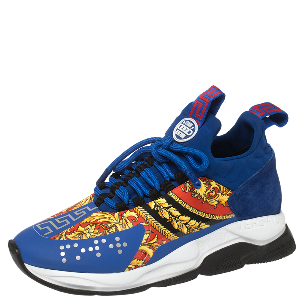 Versace Multicolor Chain Reaction Baroque Print Sneakers Size 41