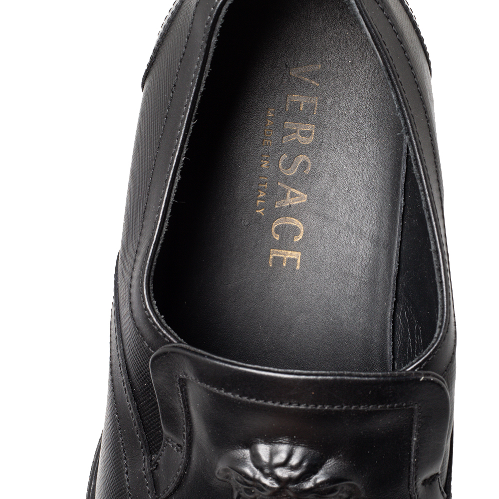 Versace Black Leather Medusa Embellished Slip On Oxford Size 40