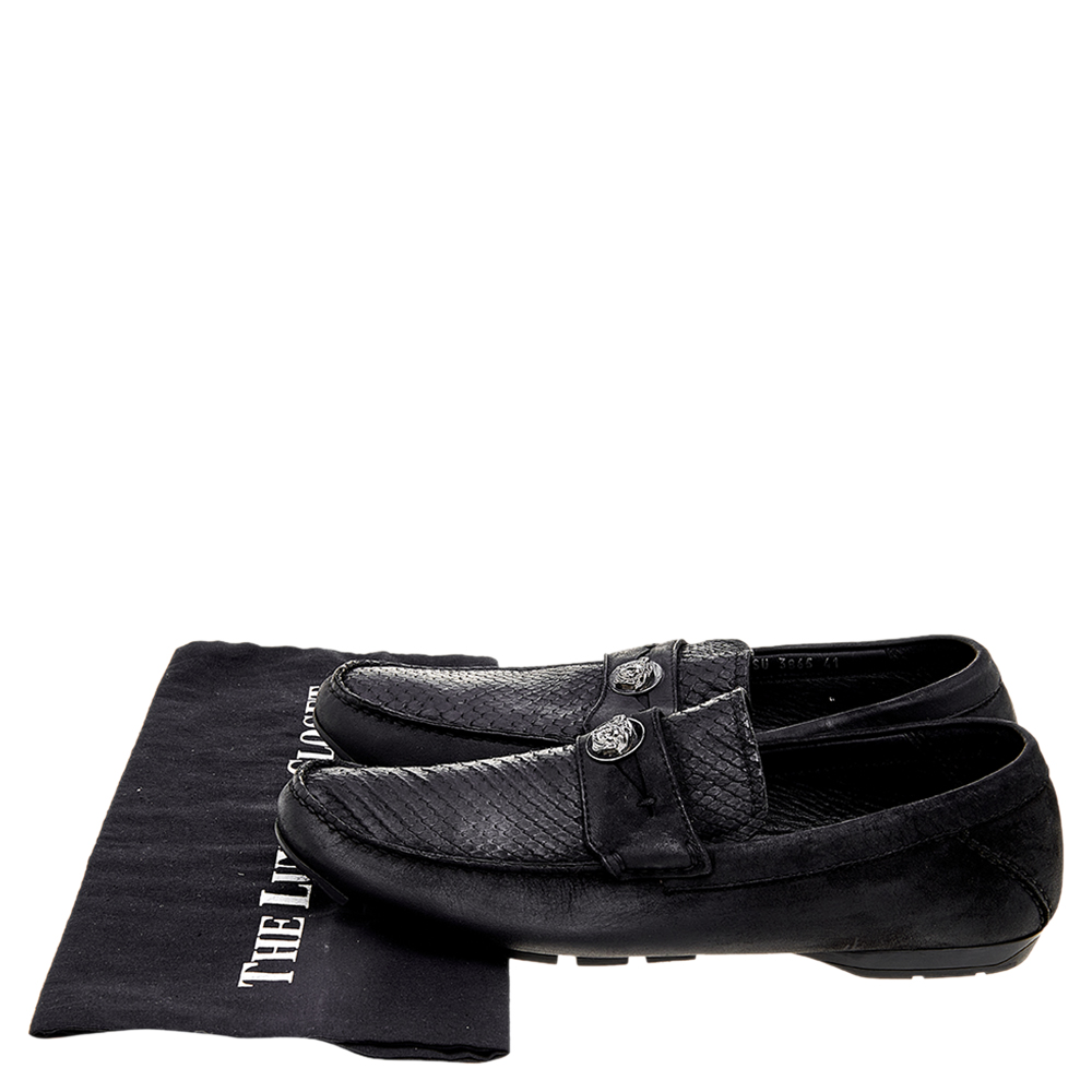Versace Black Nubuck Leather And Python Medusa Loafers Size 41