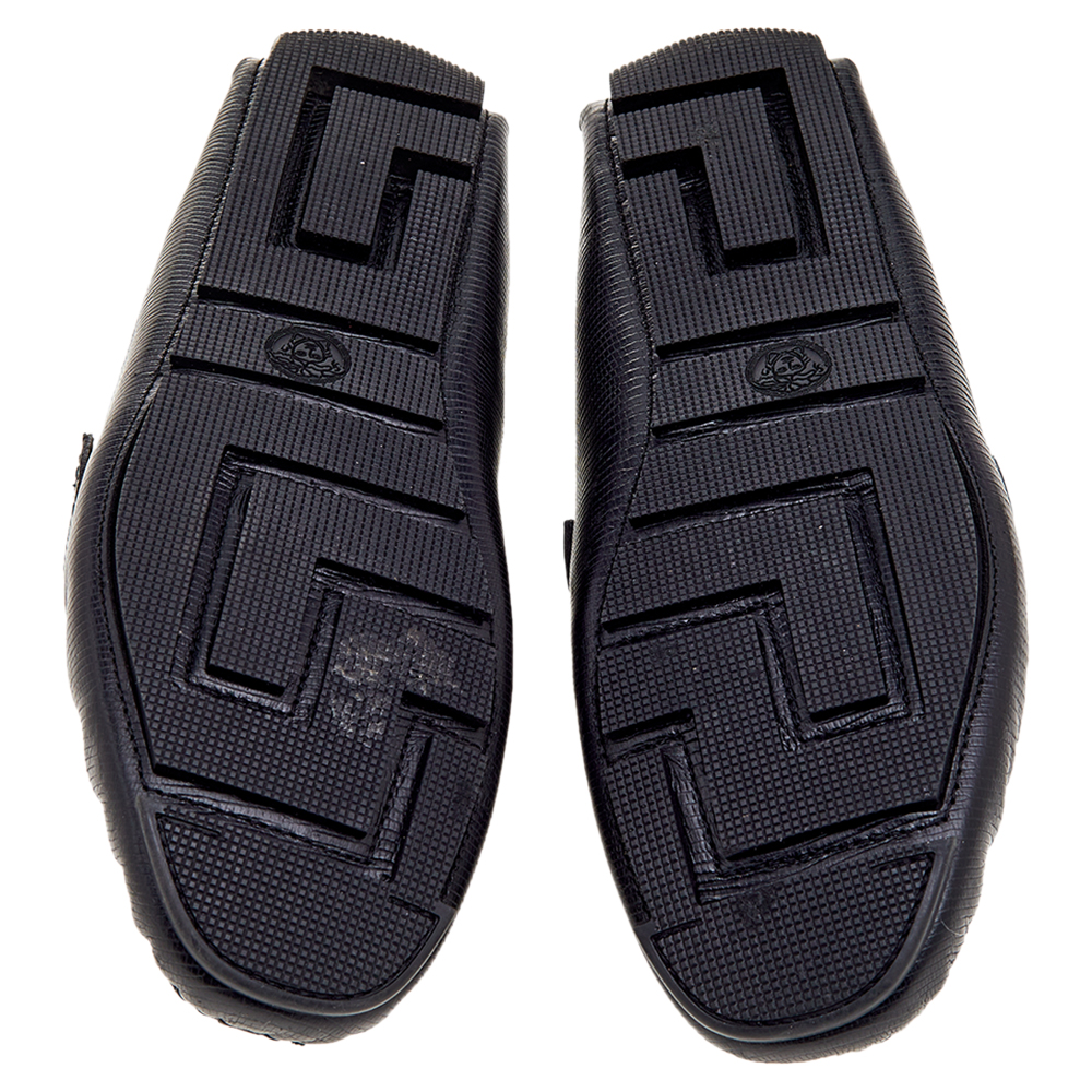Versace Black Lizard Leather Medusa Detail Slip On Loafers Size 43