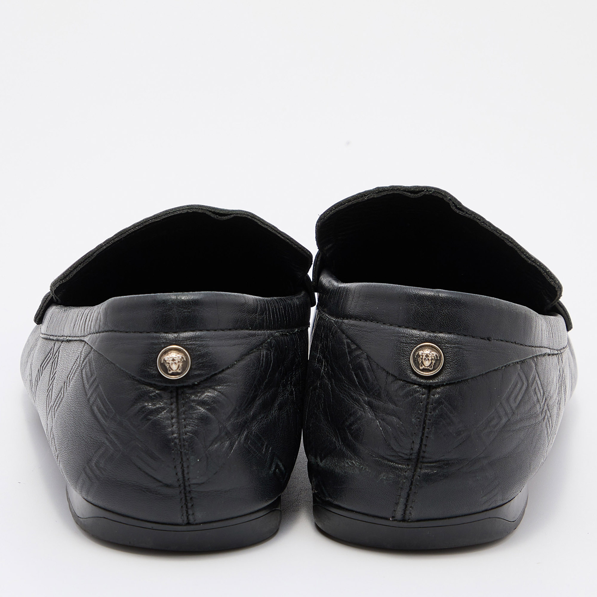 Versace Black Leather Penny Slip On Loafers Size 43