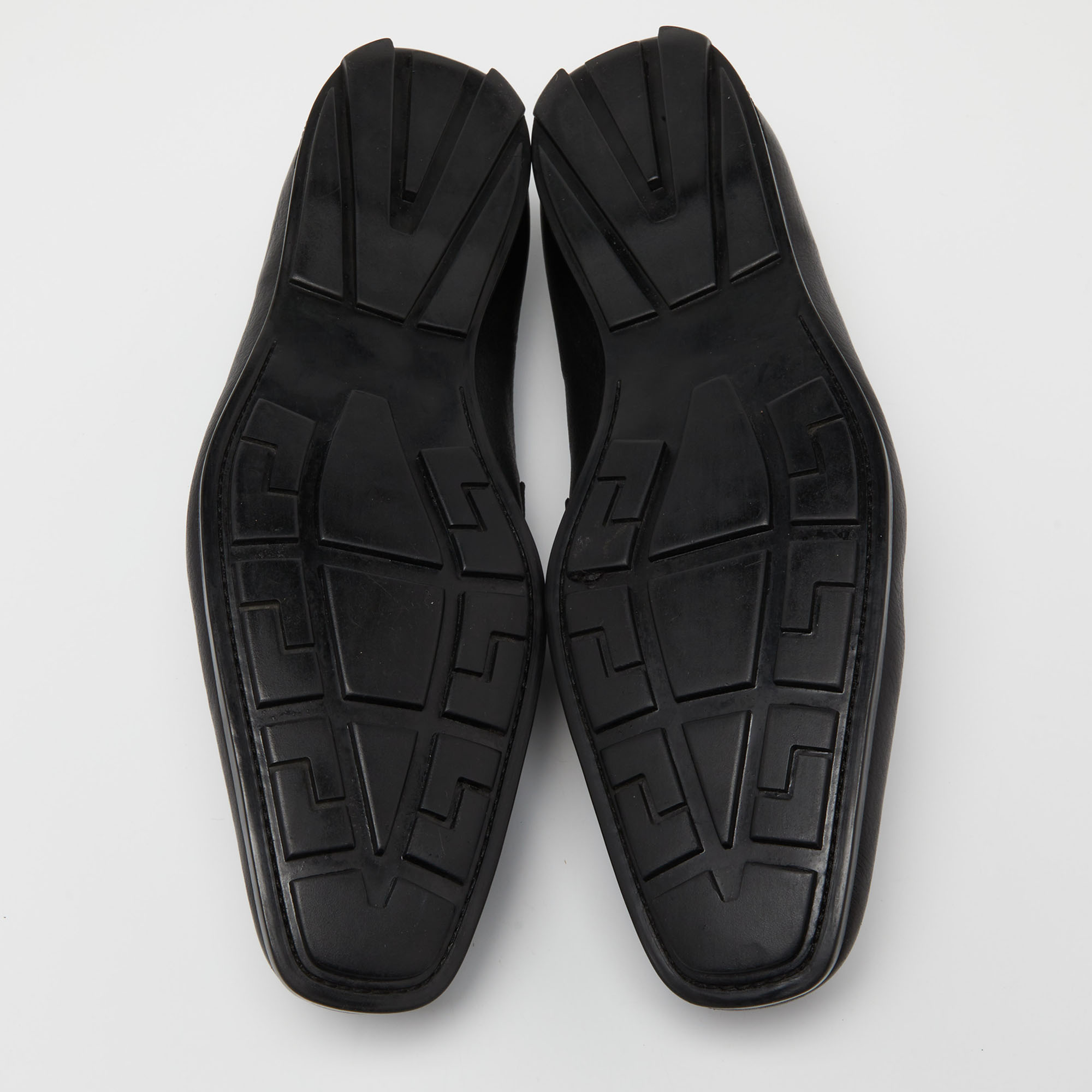Versace Black Leather Medusa Buckle Slip On Loafers Size 46