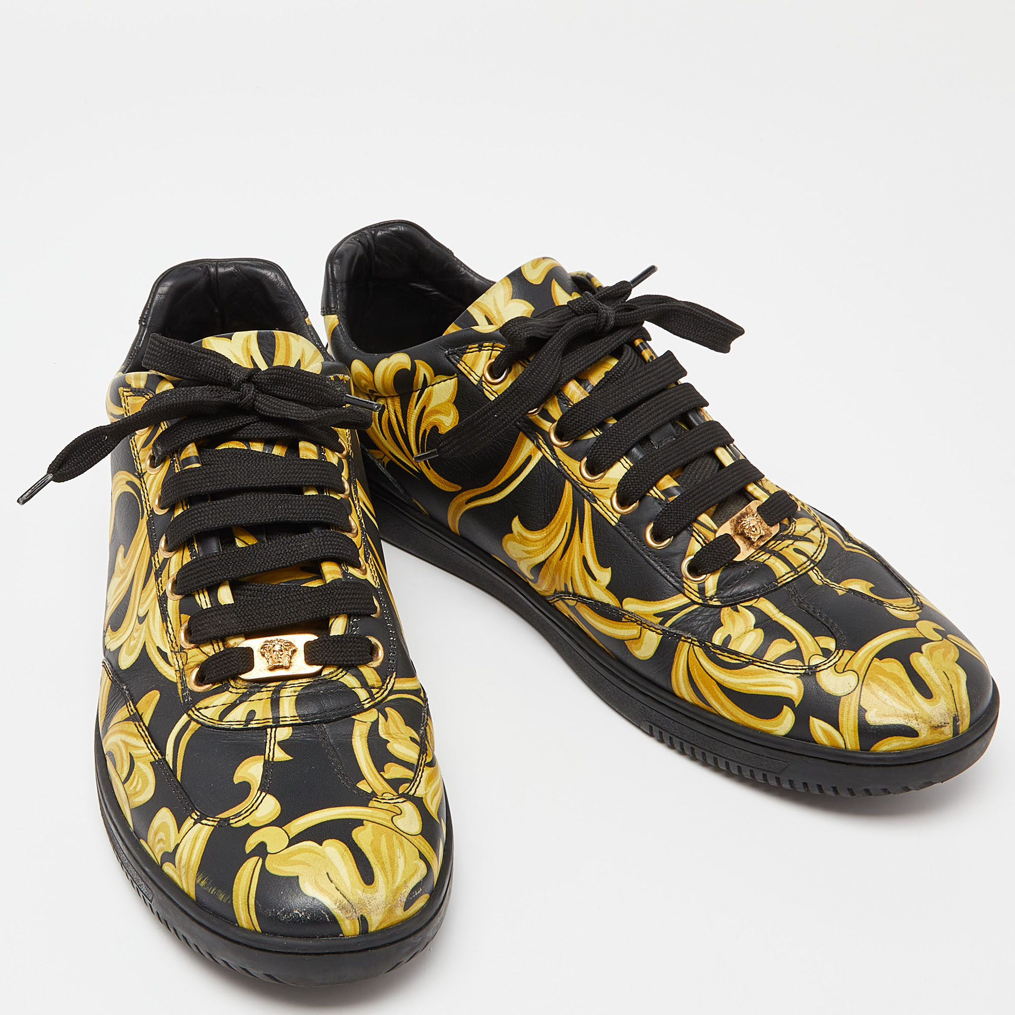 Versace Yellow/Black/Yellow Greca Barocco Low Top Sneakers Size 43
