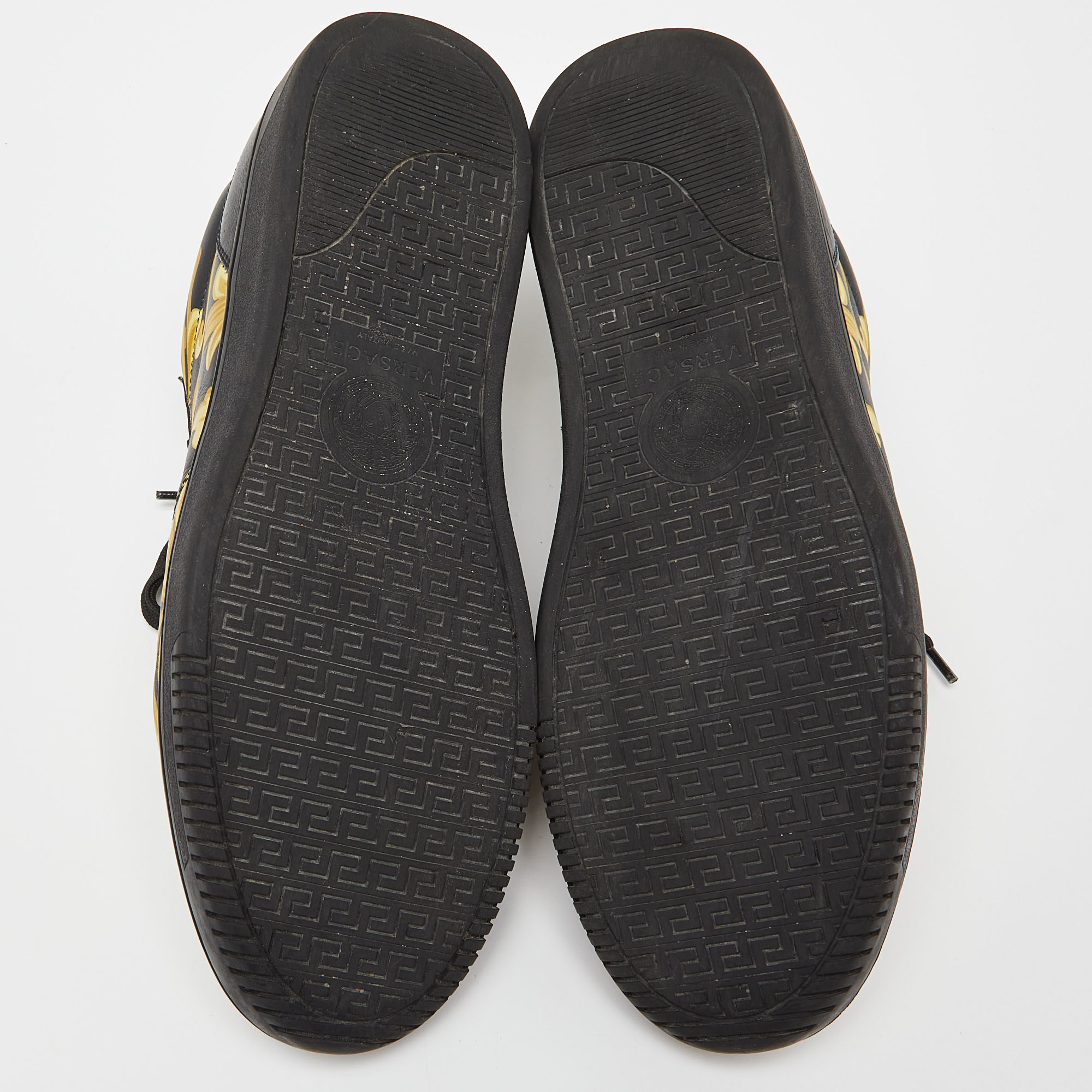 Versace Yellow/Black/Yellow Greca Barocco Low Top Sneakers Size 43