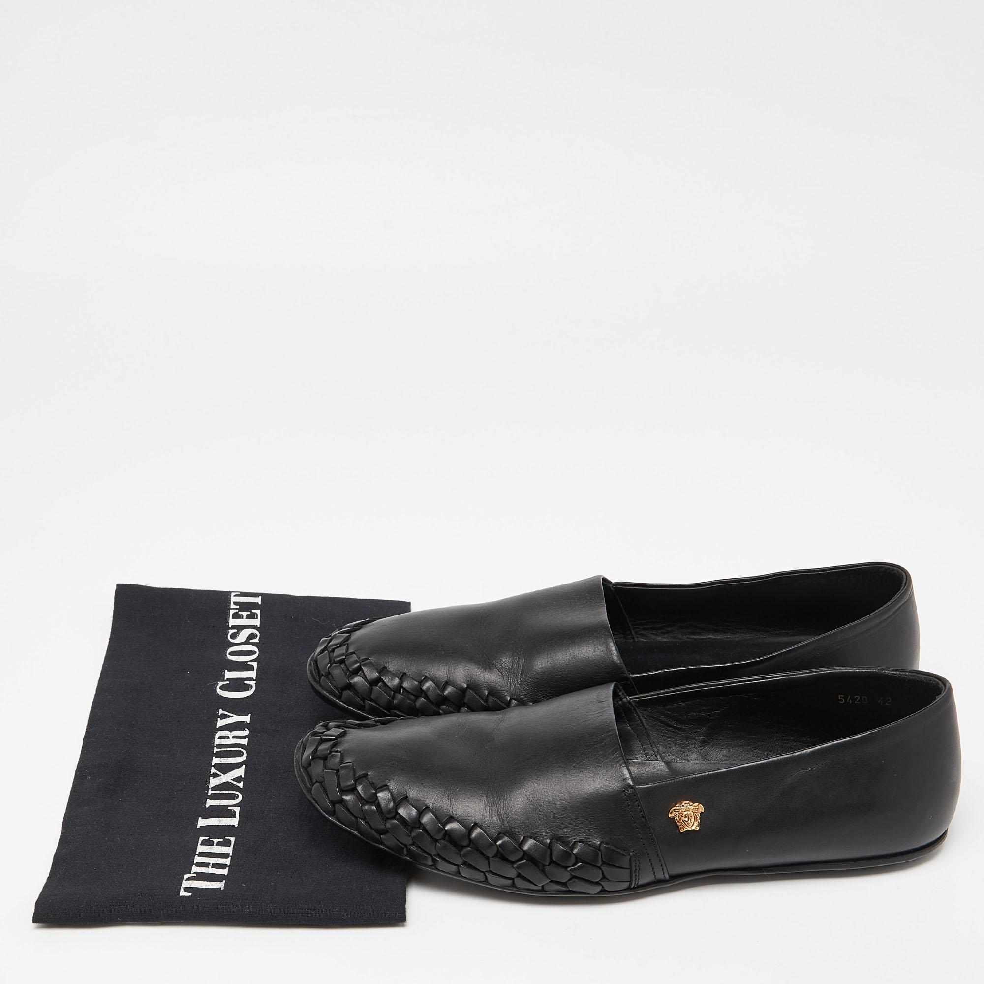 Versace Black Leather Medusa Slip On Loafers Size 42