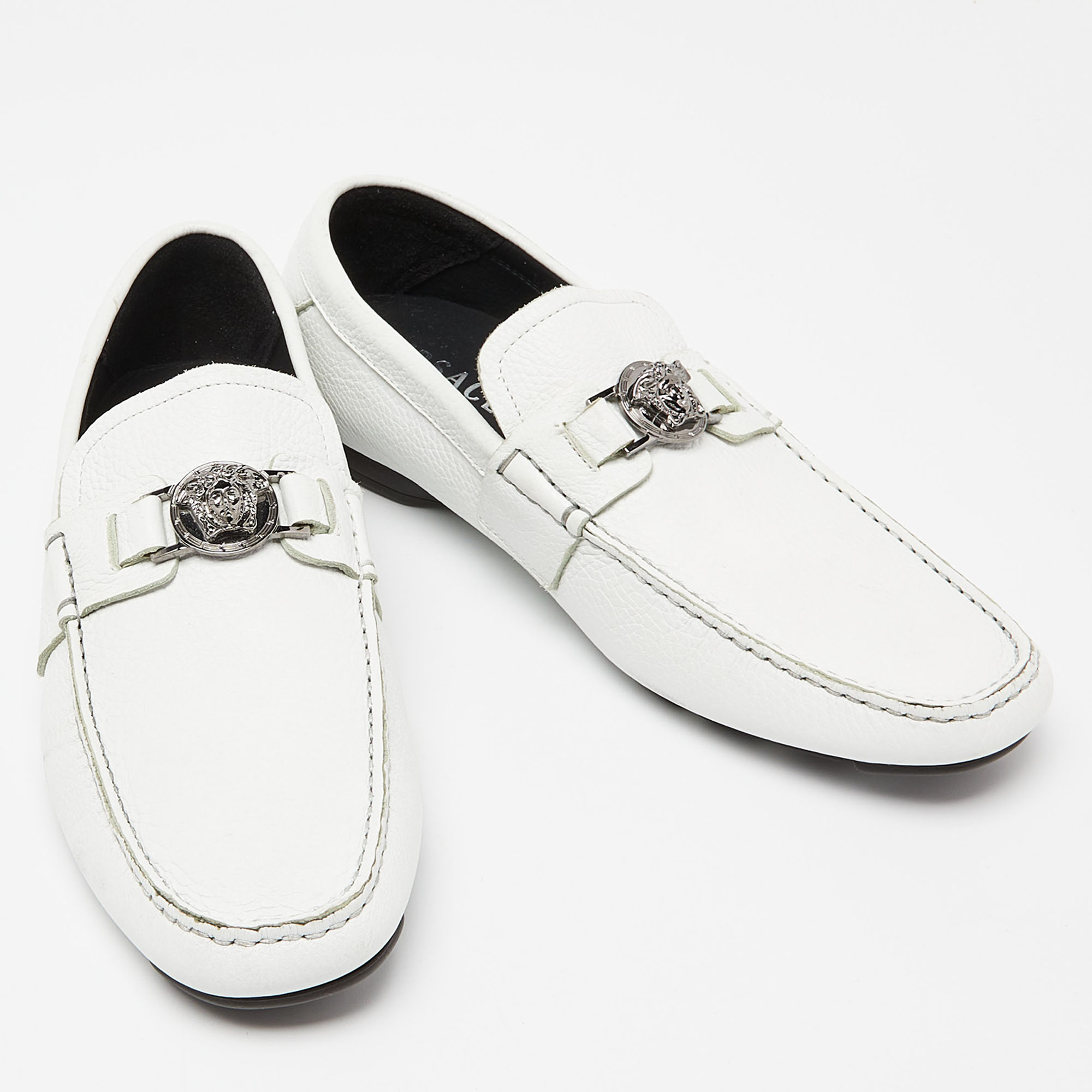 Versace White Leather Medusa Detail Slip On Loafers Size 43