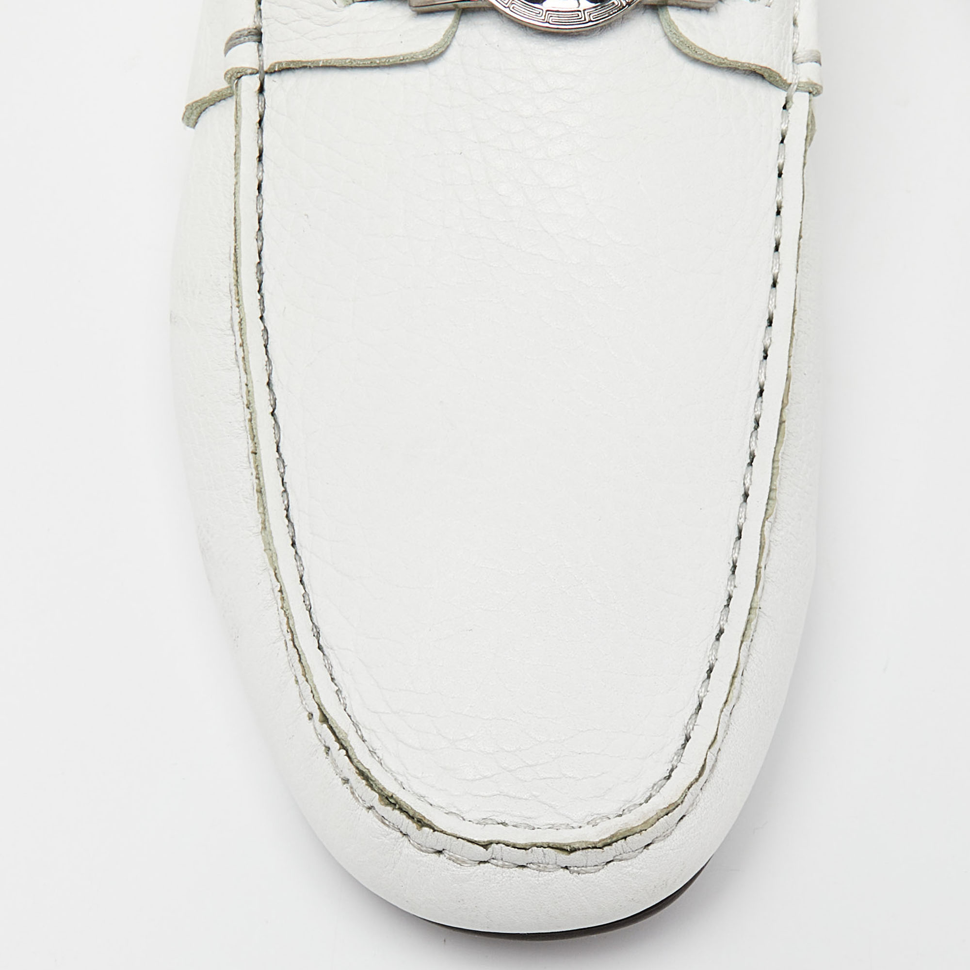 Versace White Leather Medusa Detail Slip On Loafers Size 43