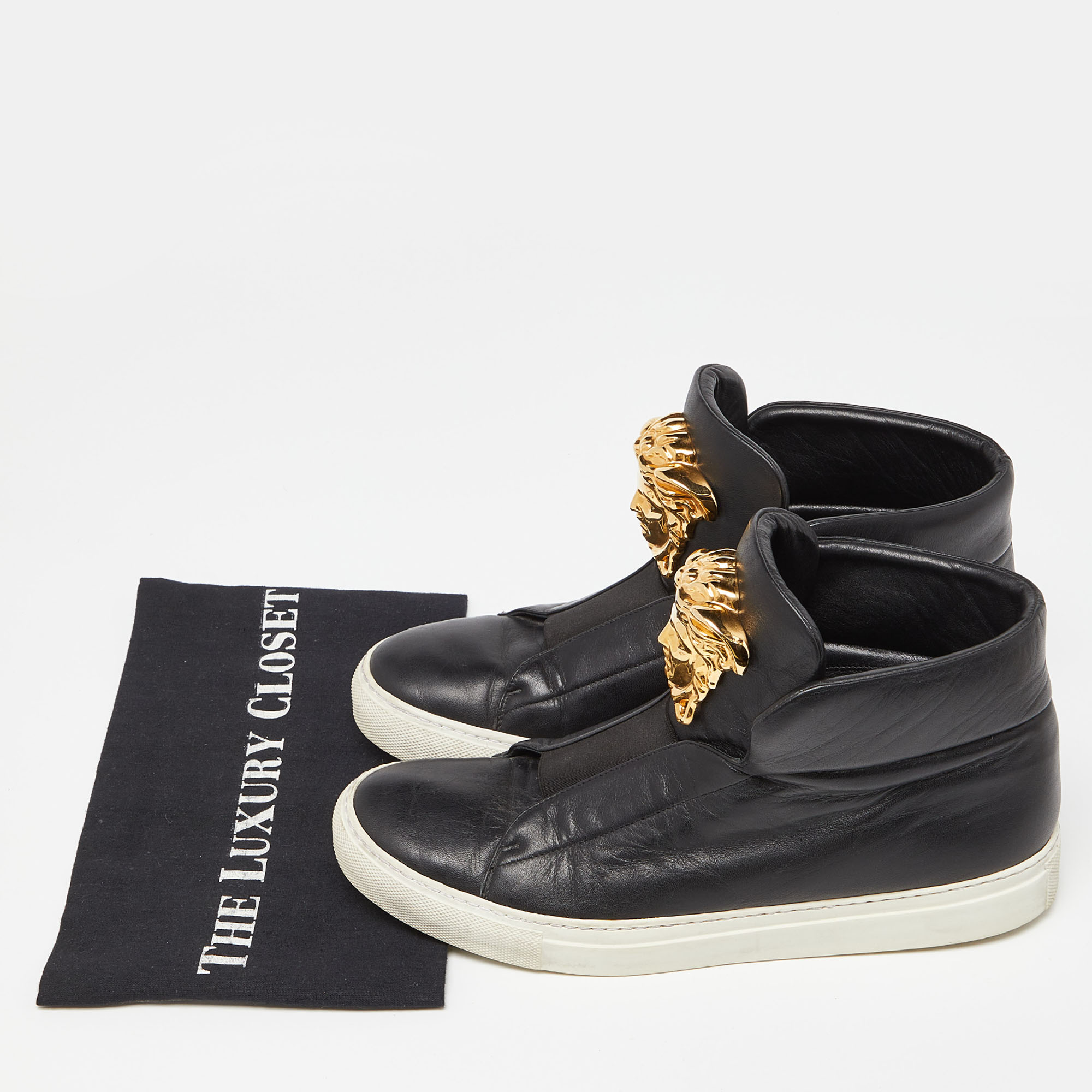 Versace Black Leather Medusa High Top Sneakers Size 40
