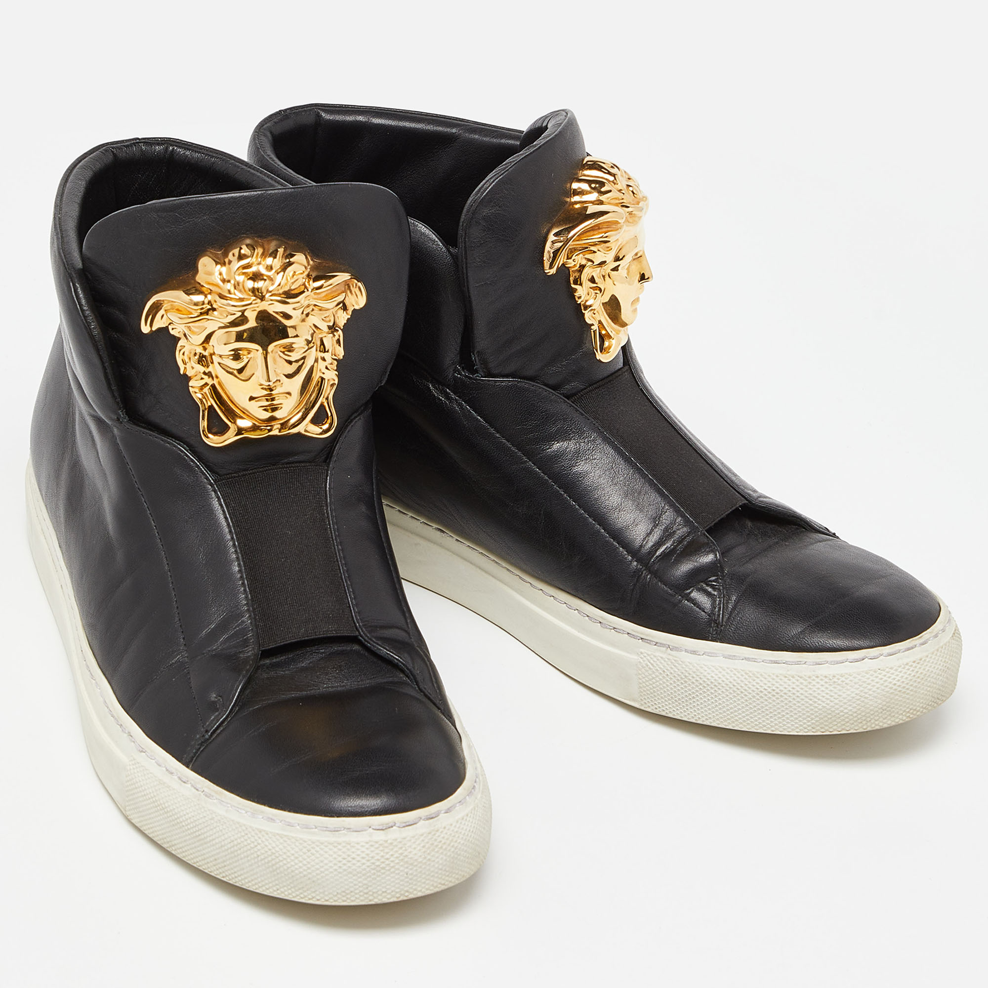 Versace Black Leather Medusa High Top Sneakers Size 40