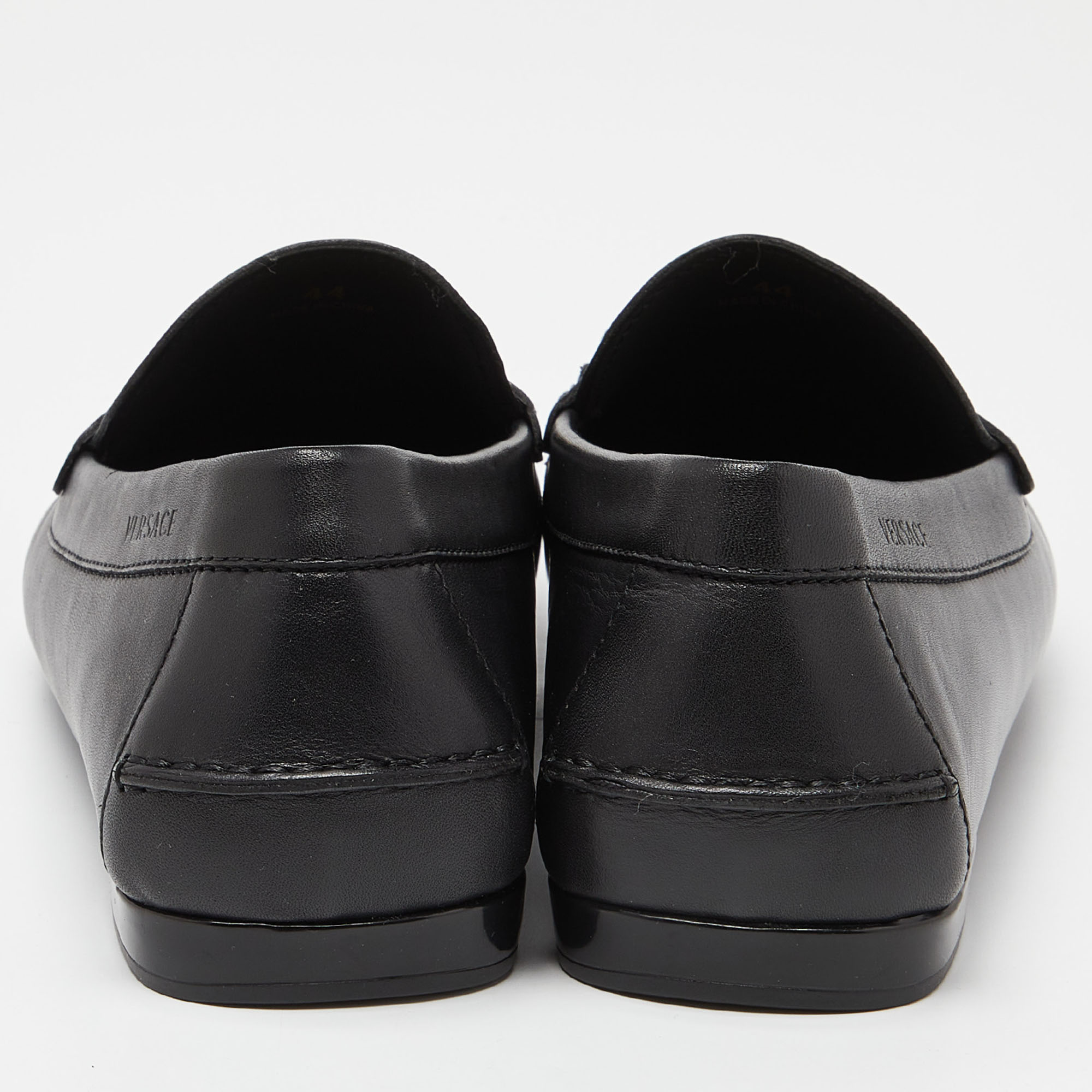 Versace Black Leather Medusa Slip On Loafers Size 44