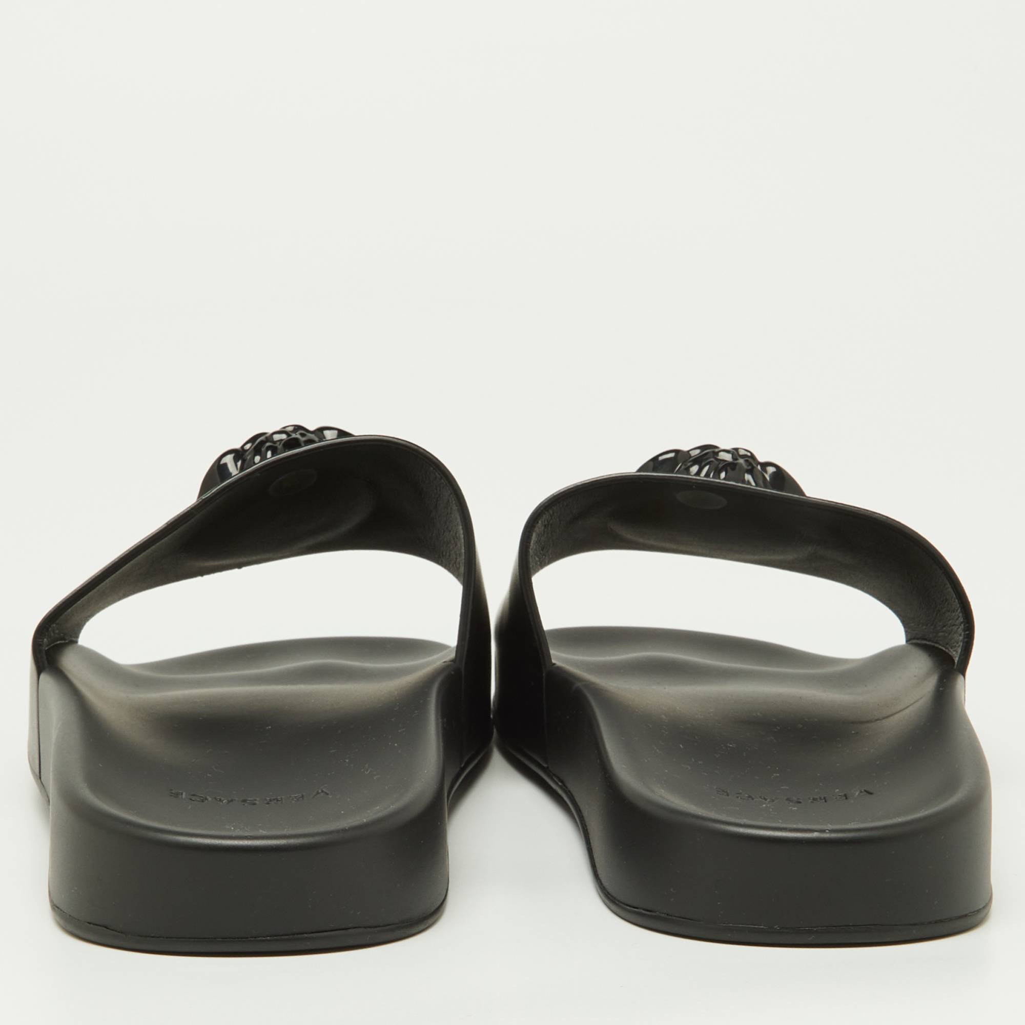 Versace Black Leather Medusa Flat Slide Sandals Size 43