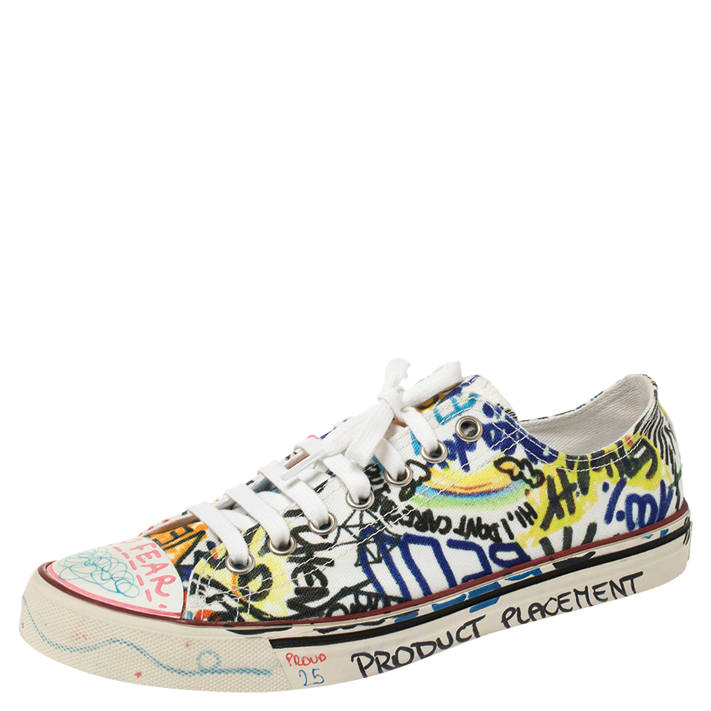 Image of Vetements Multicolor Graffiti Canvas Low Top Lace Up Sneakers Size