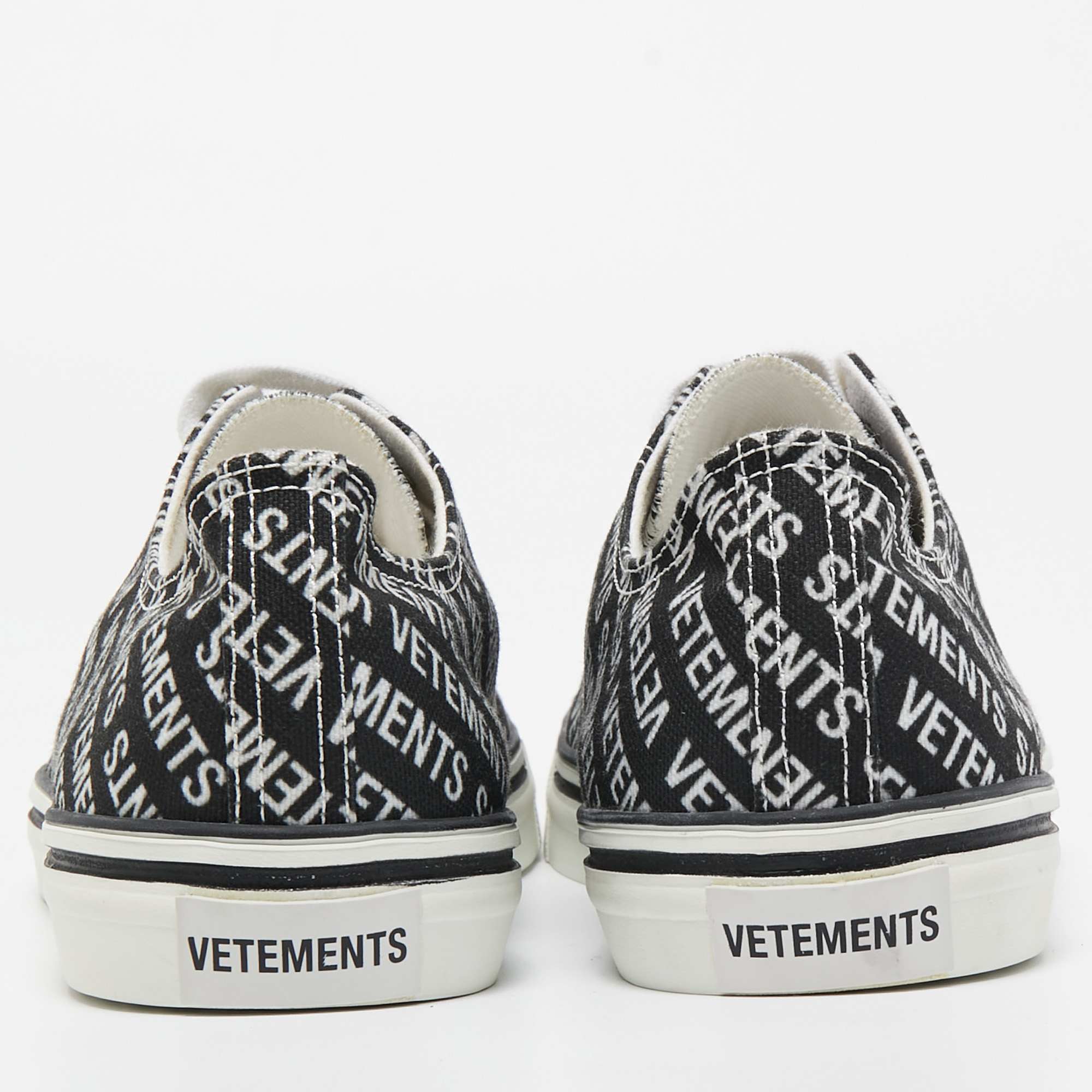 Vetements Black/White Logo Print Canvas Low Top Sneakers Size 44