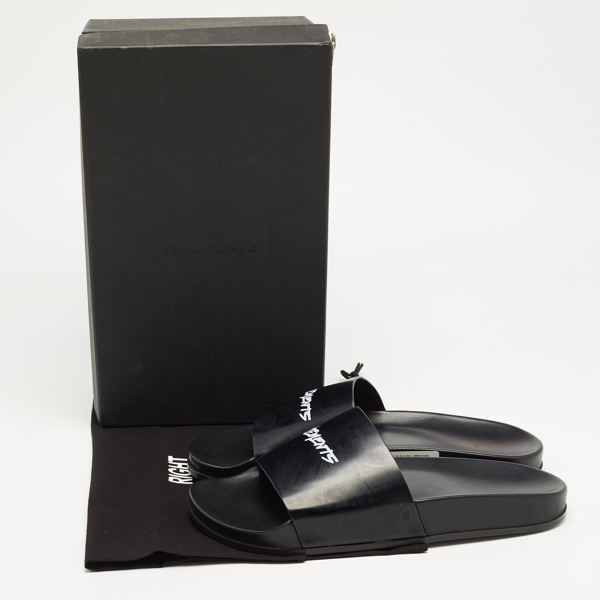 Vetements Black Leather Logo Flat Slides Size 43