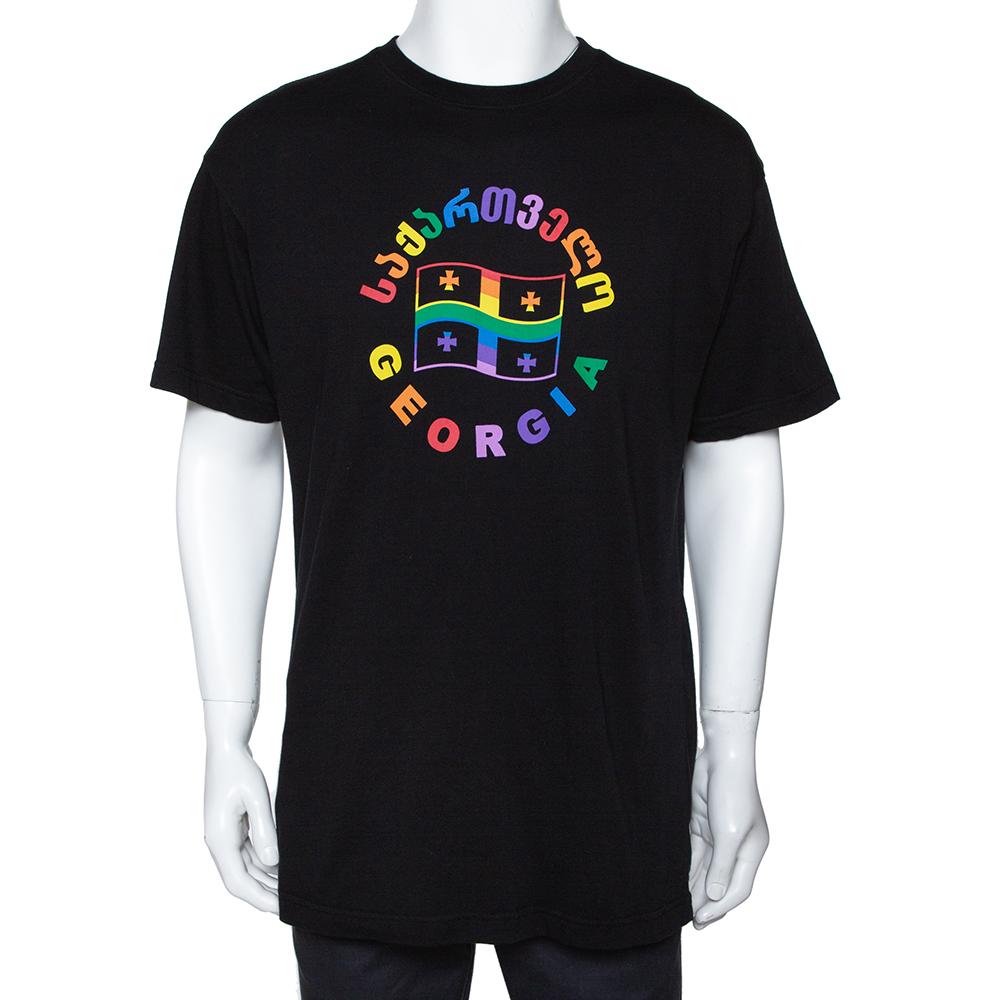 Vetements black cotton rainbow georgia flag print t shirt s