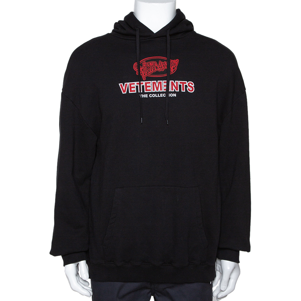 Image of Vetements Black Cotton Graphic Print Oversized Hoodie S