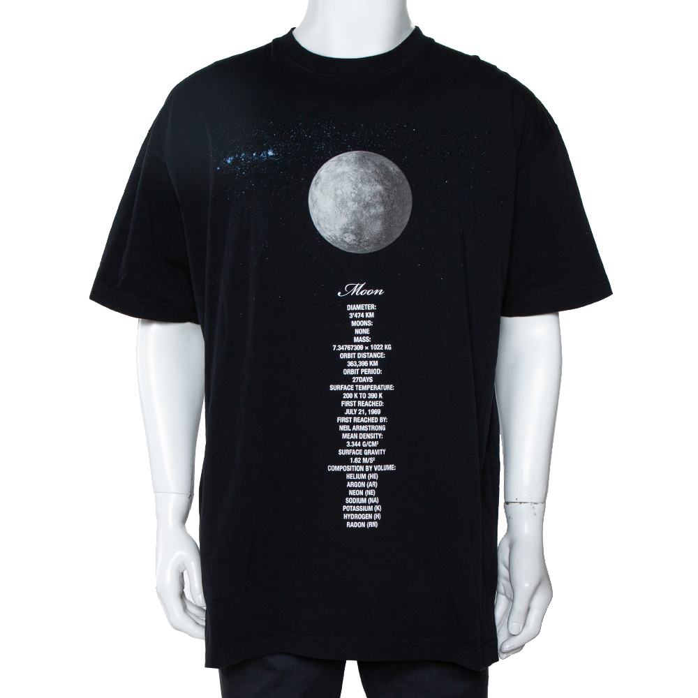 Image of Vetements Black Cotton Zodiac Planet Moon Print Oversized T Shirt S