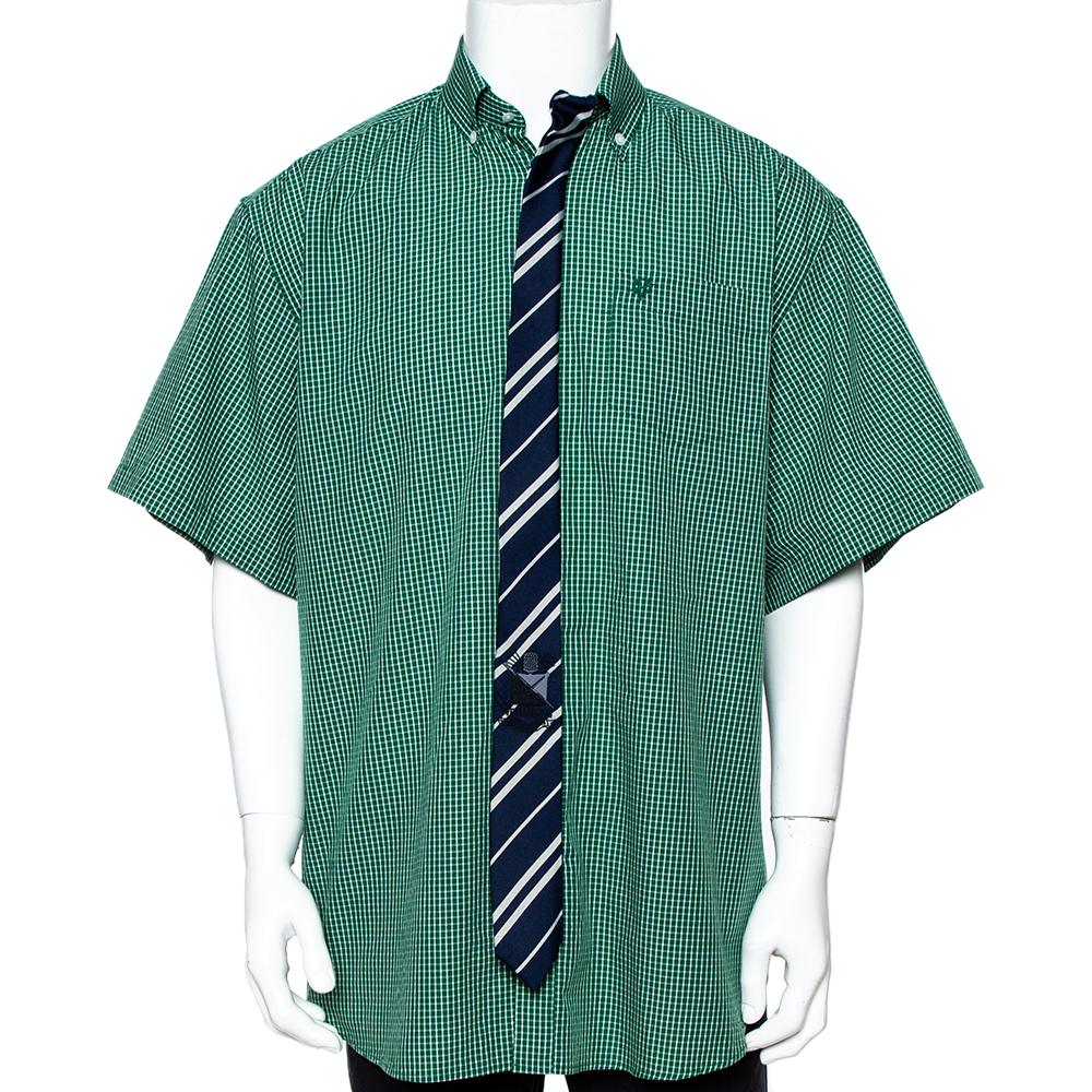 Image of Vetements Green Checked Cotton Tie Trim Oversized Shirt M