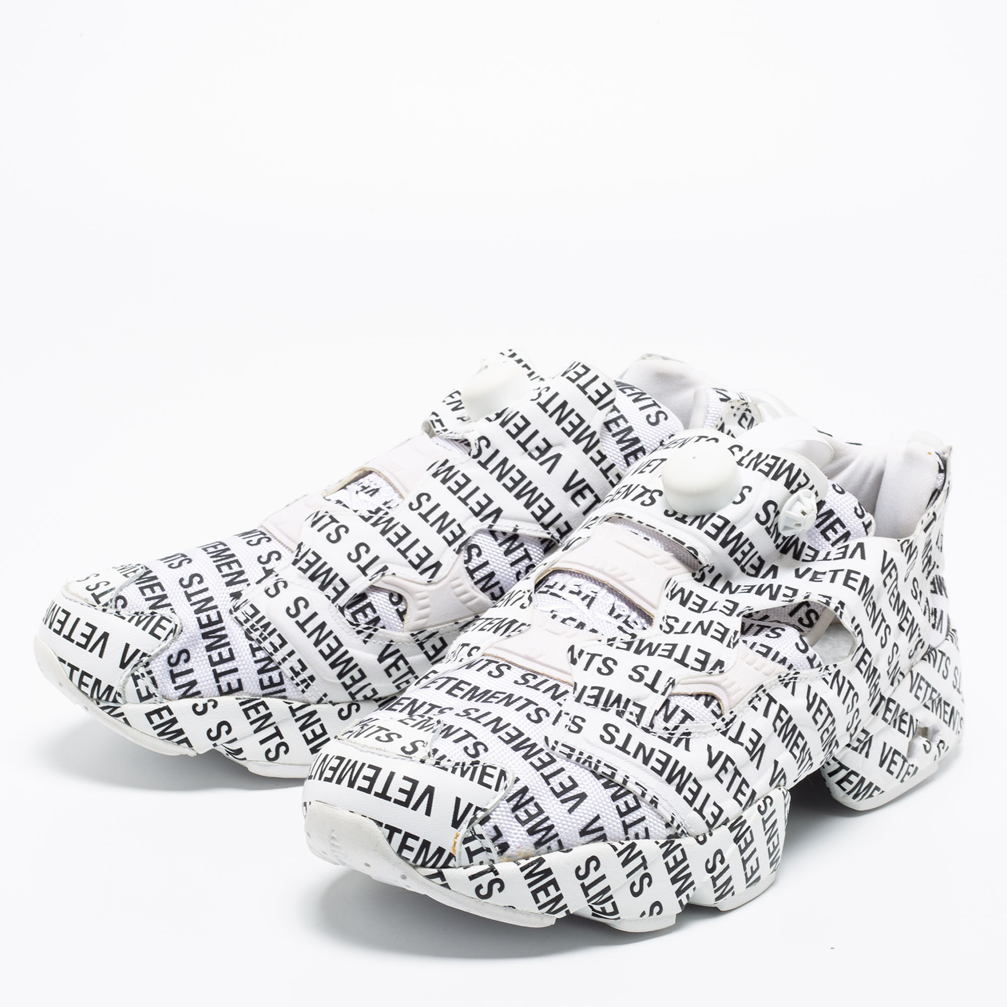 

Vetements x Reebok Black/White Monogram Nylon and Fabric Instapump Fury Slip-On Sneakers Size