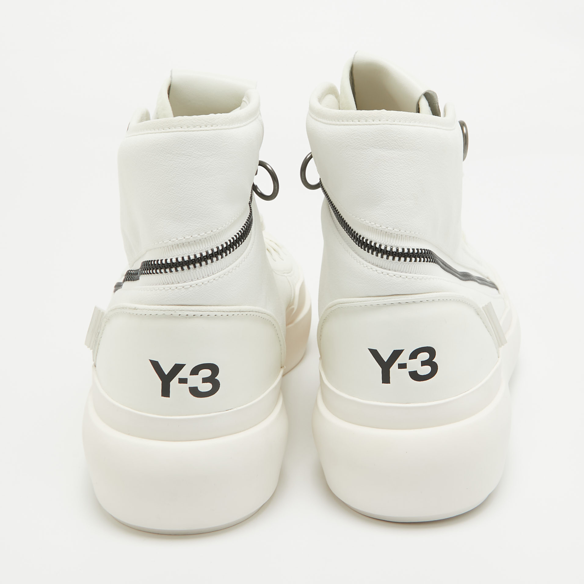 Y-3 X Adidas White Coated Canvas And Leather Ajatu Court High Core White Sneakers Size 47 1/3