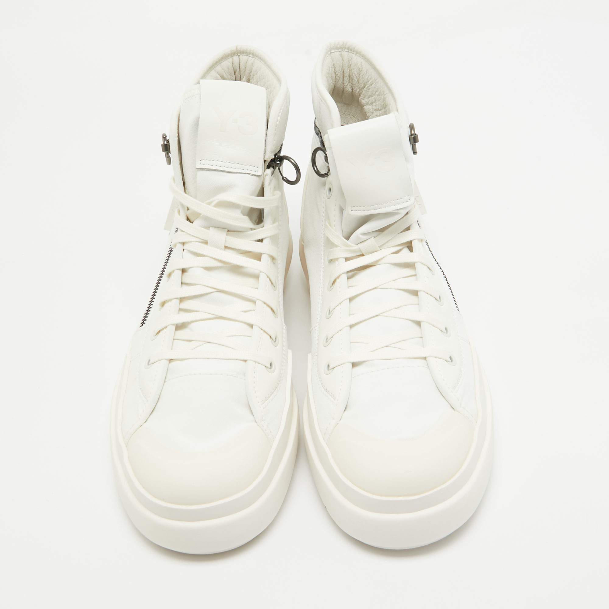 Y-3 X Adidas White Coated Canvas And Leather Ajatu Court High Core White Sneakers Size 47 1/3