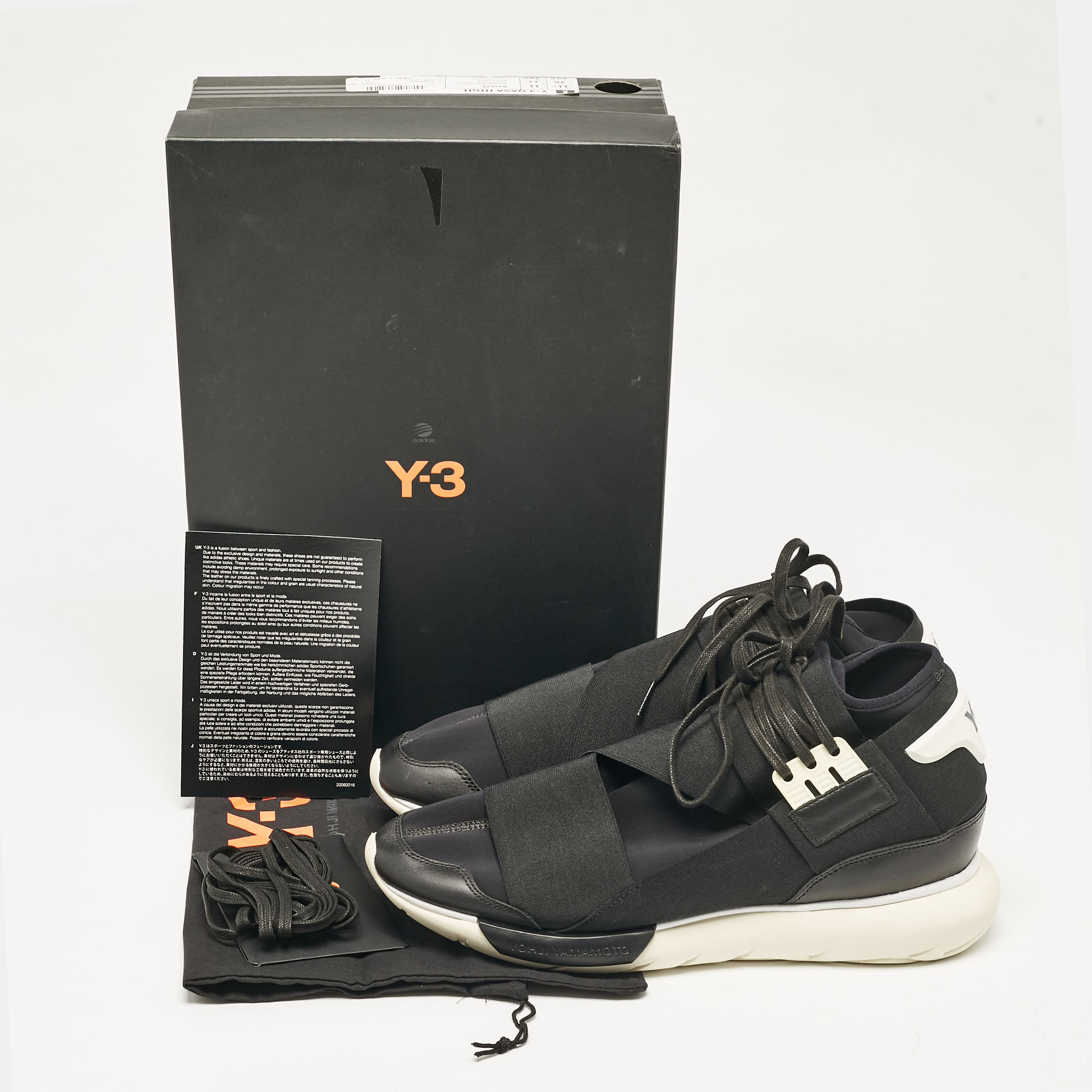 Y-3 X Adidas Black Fabric And Leather Qasa High Triple Black Sneakers Size 46