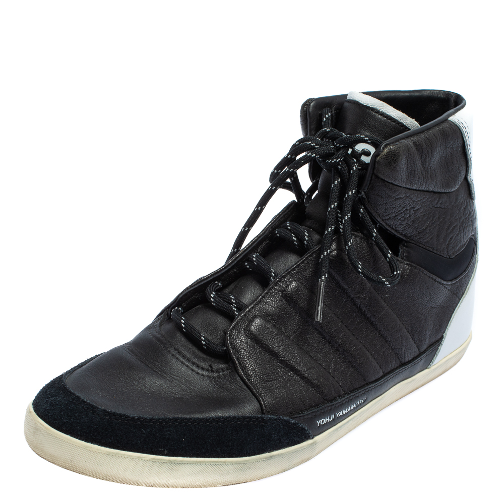 Y-3 x adidas Yojhi Yamamoto Black/White Leather And Suede Honja High Top Sneakers Size 41 1/3
