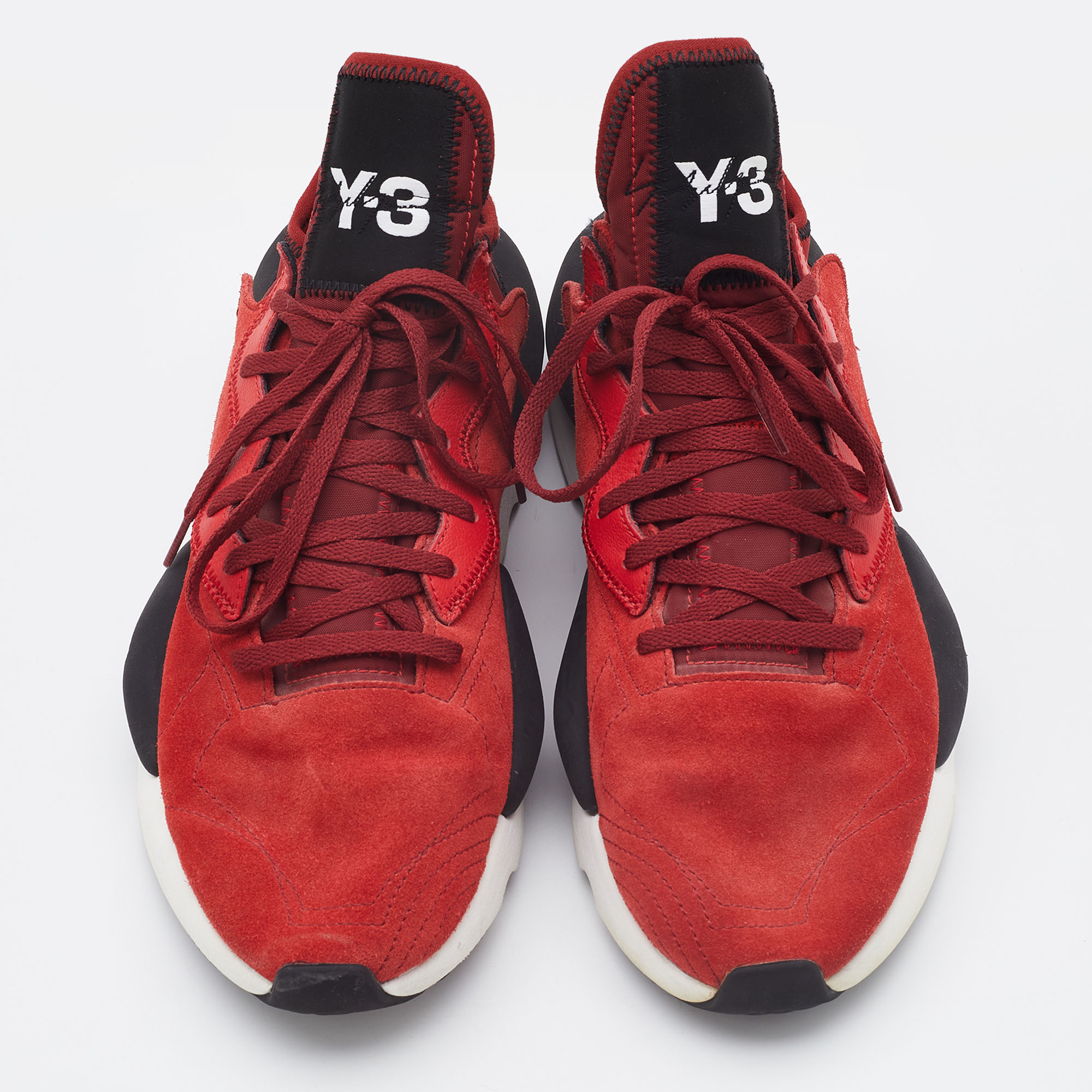 Y-3 Red/Black Suede And Fabric Kaiwa Sneakers Size 43.5