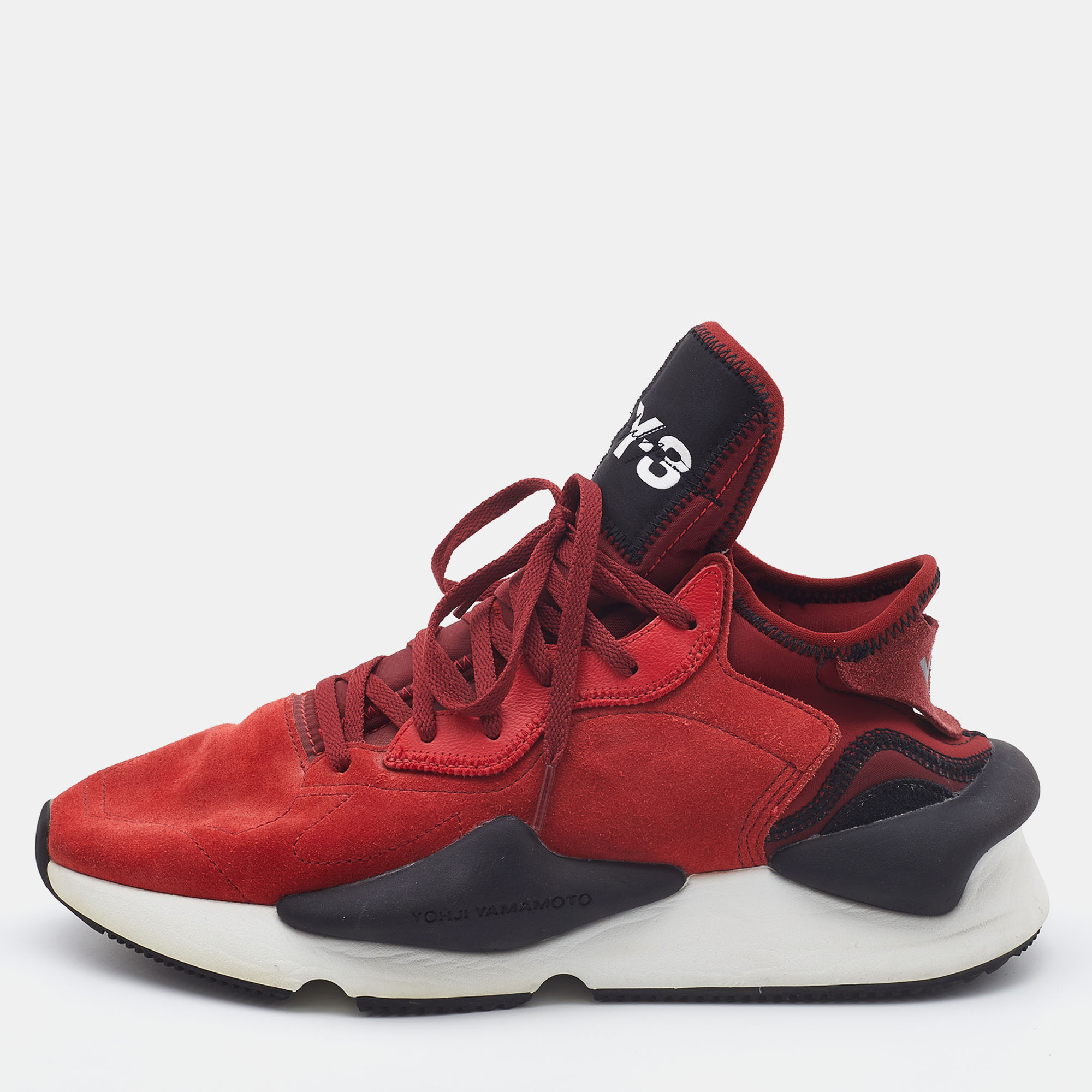 Y-3 Red/Black Suede And Fabric Kaiwa Sneakers Size 43.5