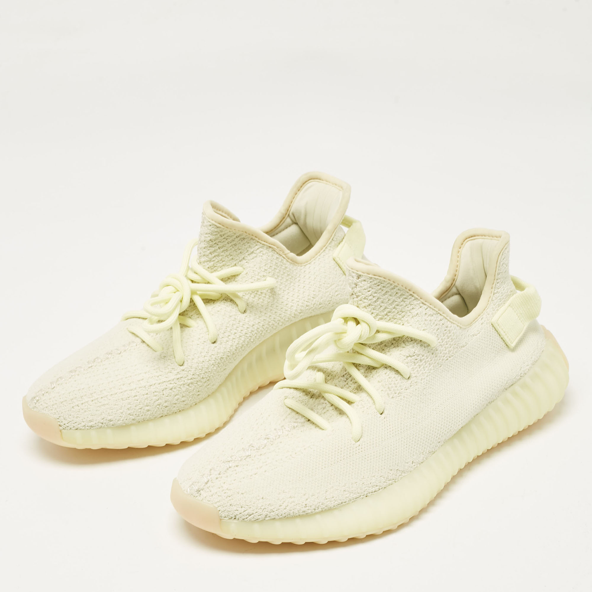 Yeezy X Adidas Light Yellow Knit Fabric Boost 350 V2 Butter Sneakers Size 42