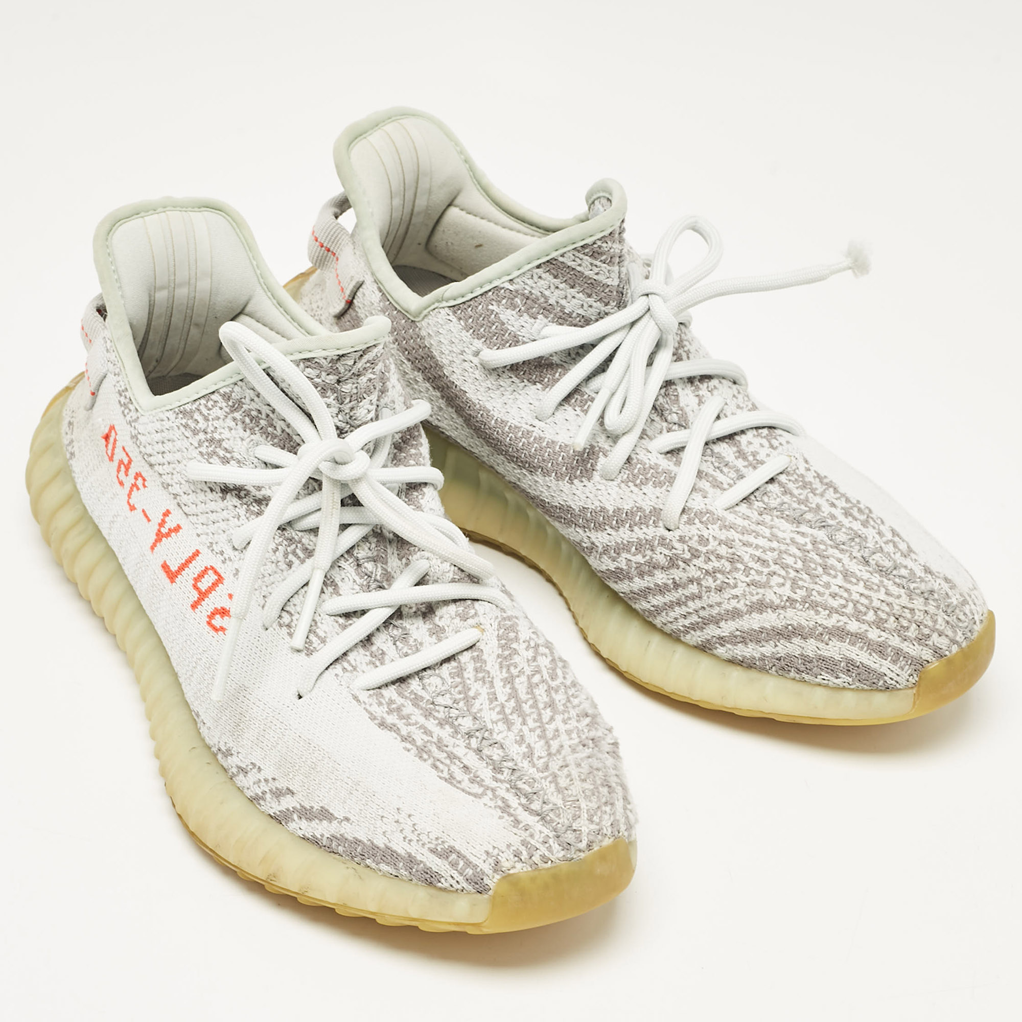 Yeezy X Adidas Light Blue Knit Fabric Boost 350 V2 Blue Tint Sneakers Size 44 2/3