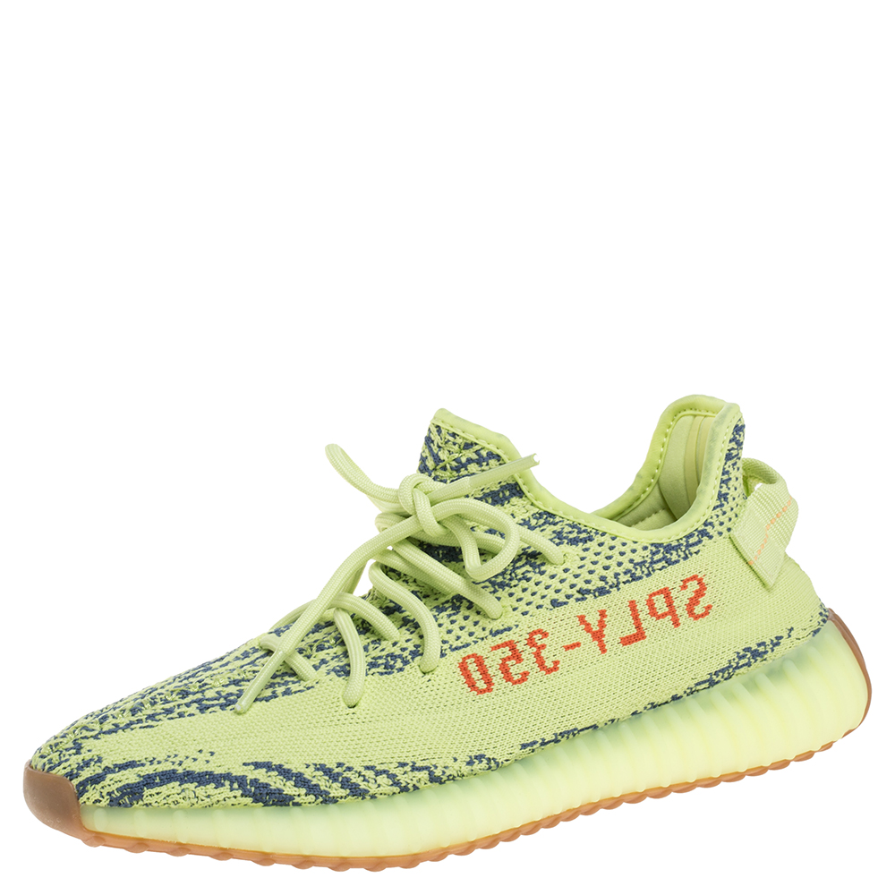 Image of Yeezy x Adidas Semi Frozen Yellow Cotton Knit Boost  V Sneakers Size .